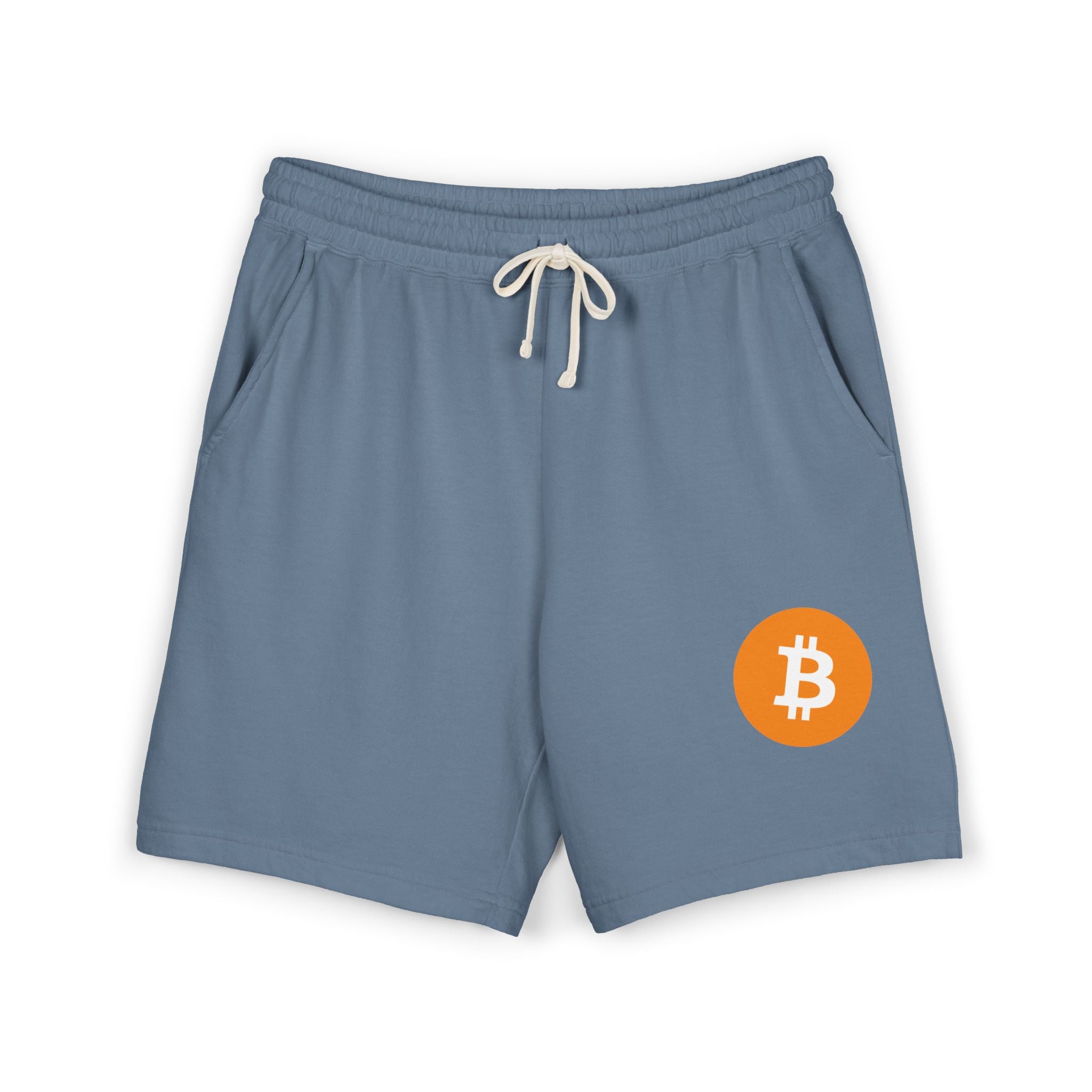 Bitcoin Logo Fleece Sweat Shorts — Lightweight Garment-Dyed Crypto Lounge Shorts