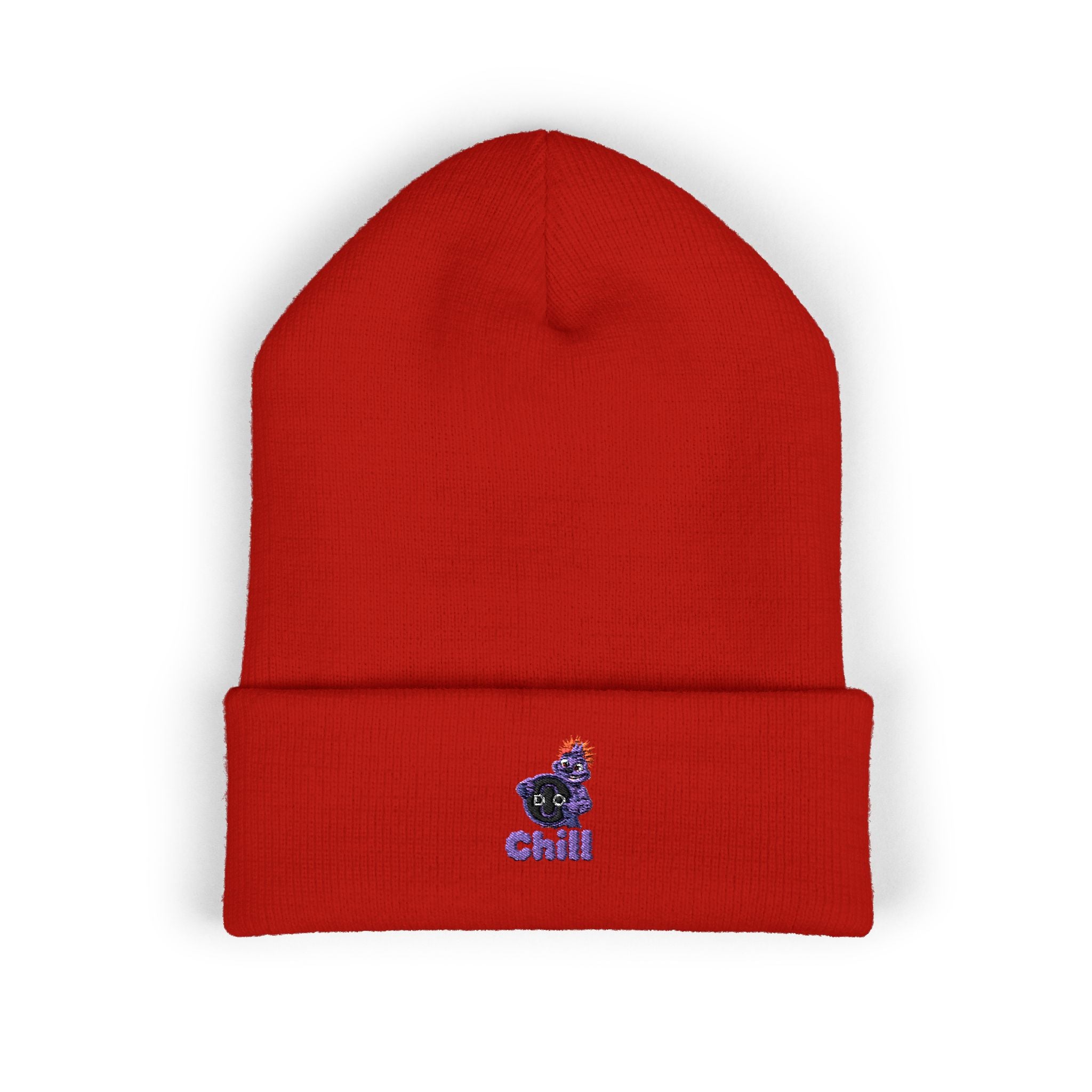 Chill Bear Embroidered Cuffed Beanie — Cozy Winter Knit Hat