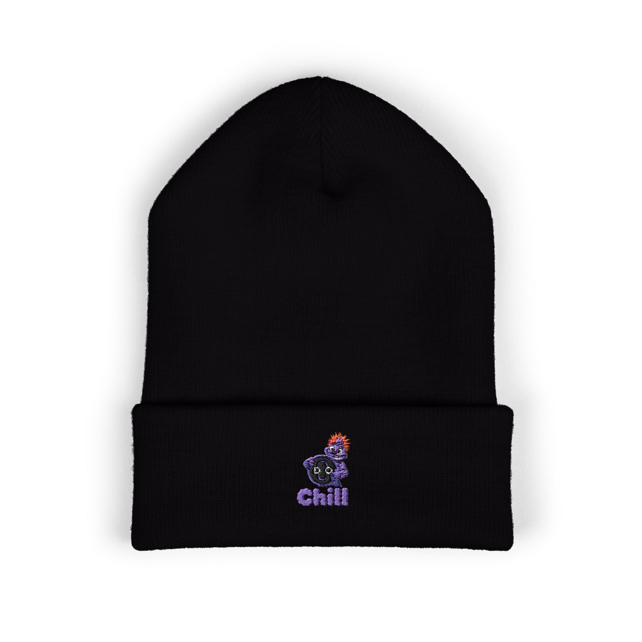 Chill Bear Embroidered Cuffed Beanie — Cozy Winter Knit Hat