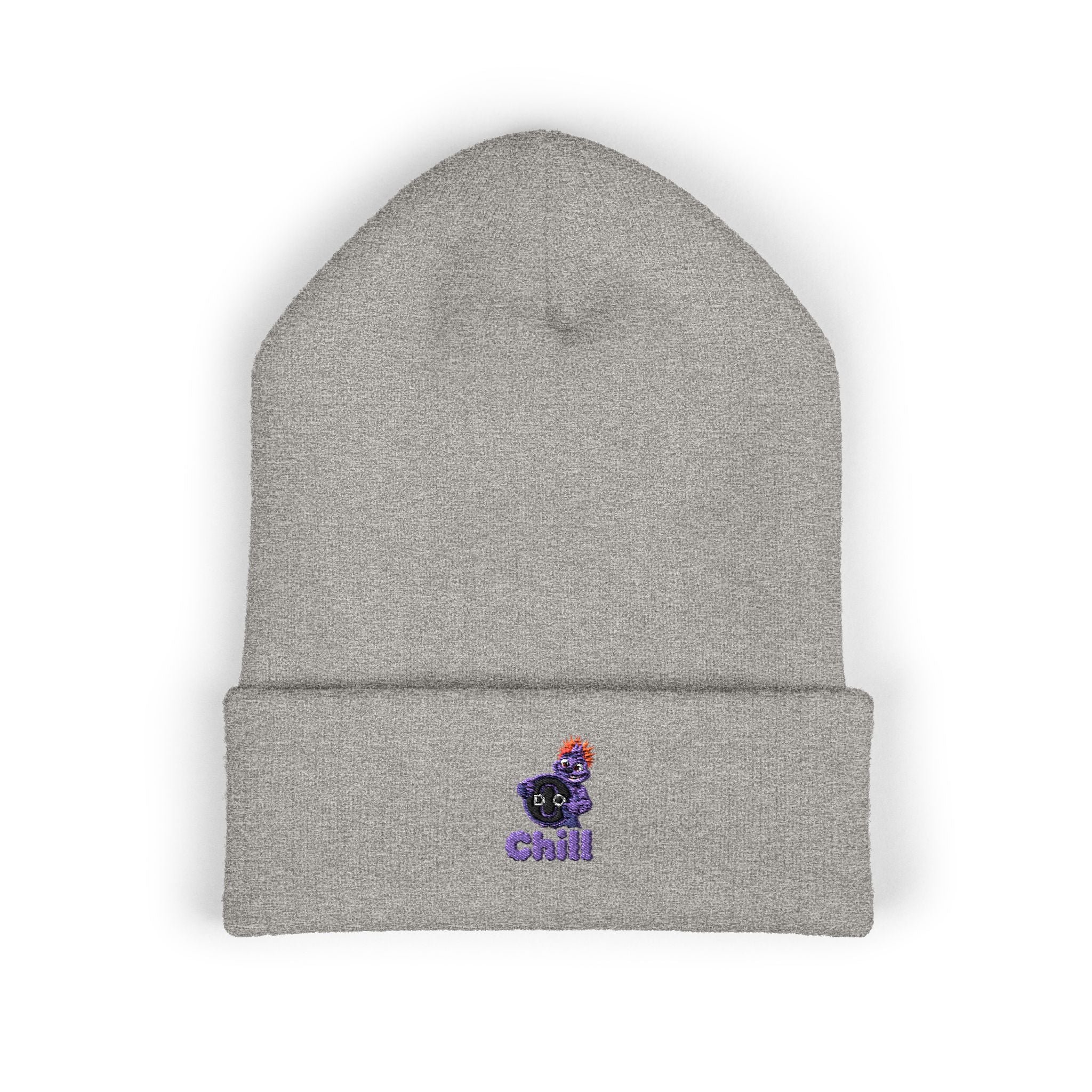 Chill Bear Embroidered Cuffed Beanie — Cozy Winter Knit Hat