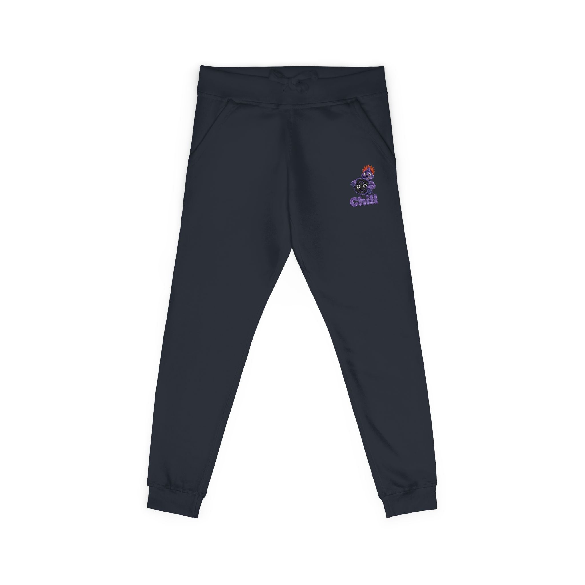 Embroidered DO Chill Monster 'Cozy Vibes' Fleece Sweatpants — Soft White Joggers