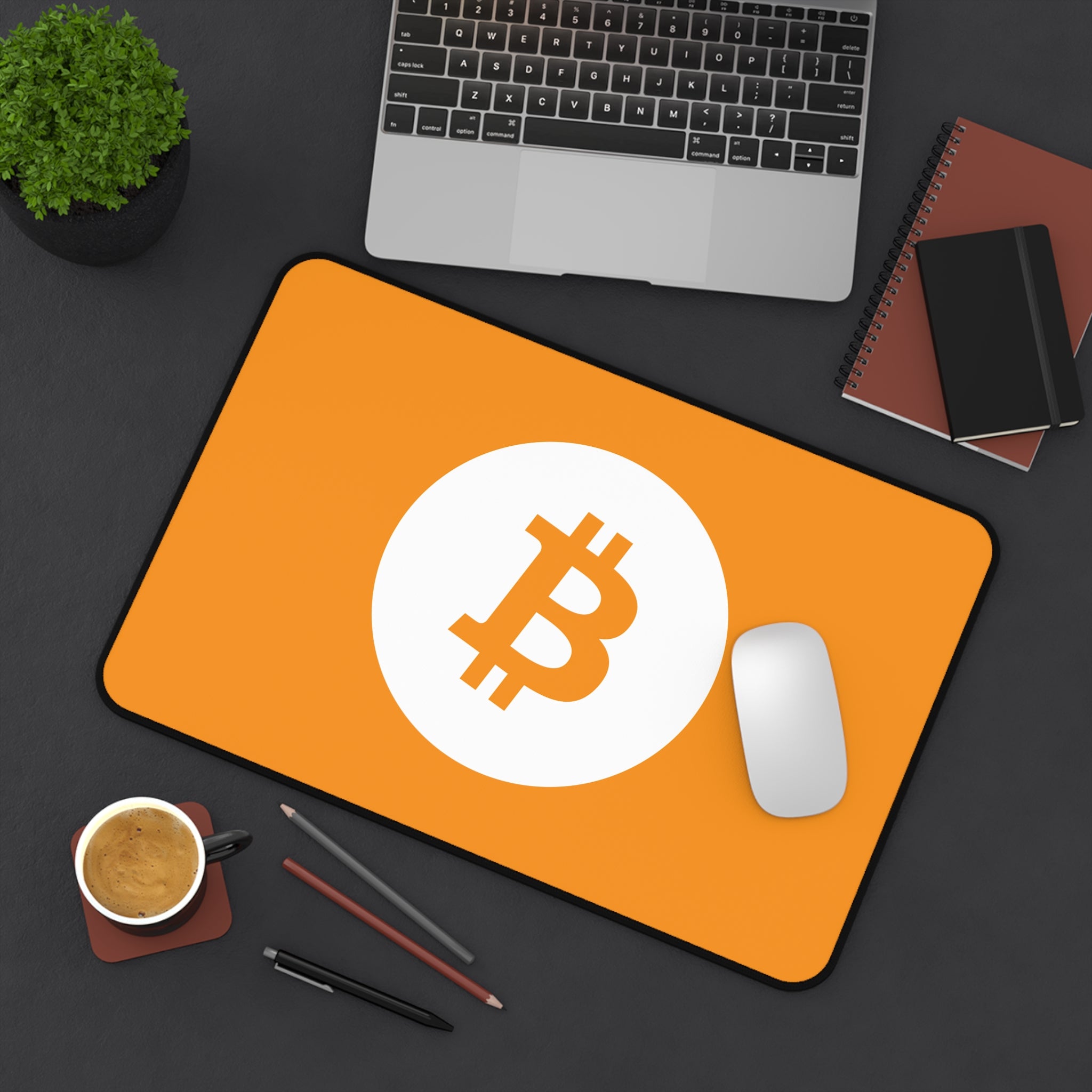 Bitcoin Logo Desk Mat — Orange Crypto Mousepad for Traders & Gamers