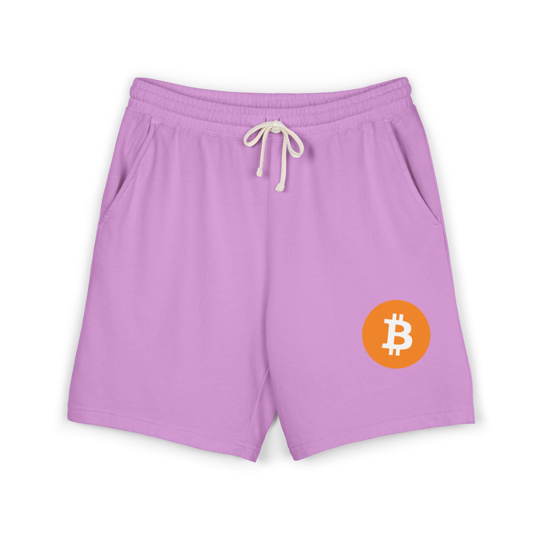 Bitcoin Logo Fleece Sweat Shorts — Lightweight Garment-Dyed Crypto Lounge Shorts