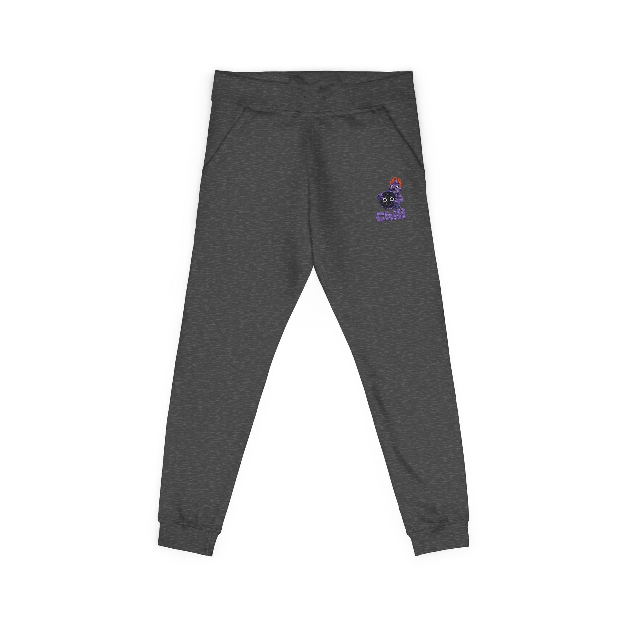 Embroidered DO Chill Monster 'Cozy Vibes' Fleece Sweatpants — Soft White Joggers