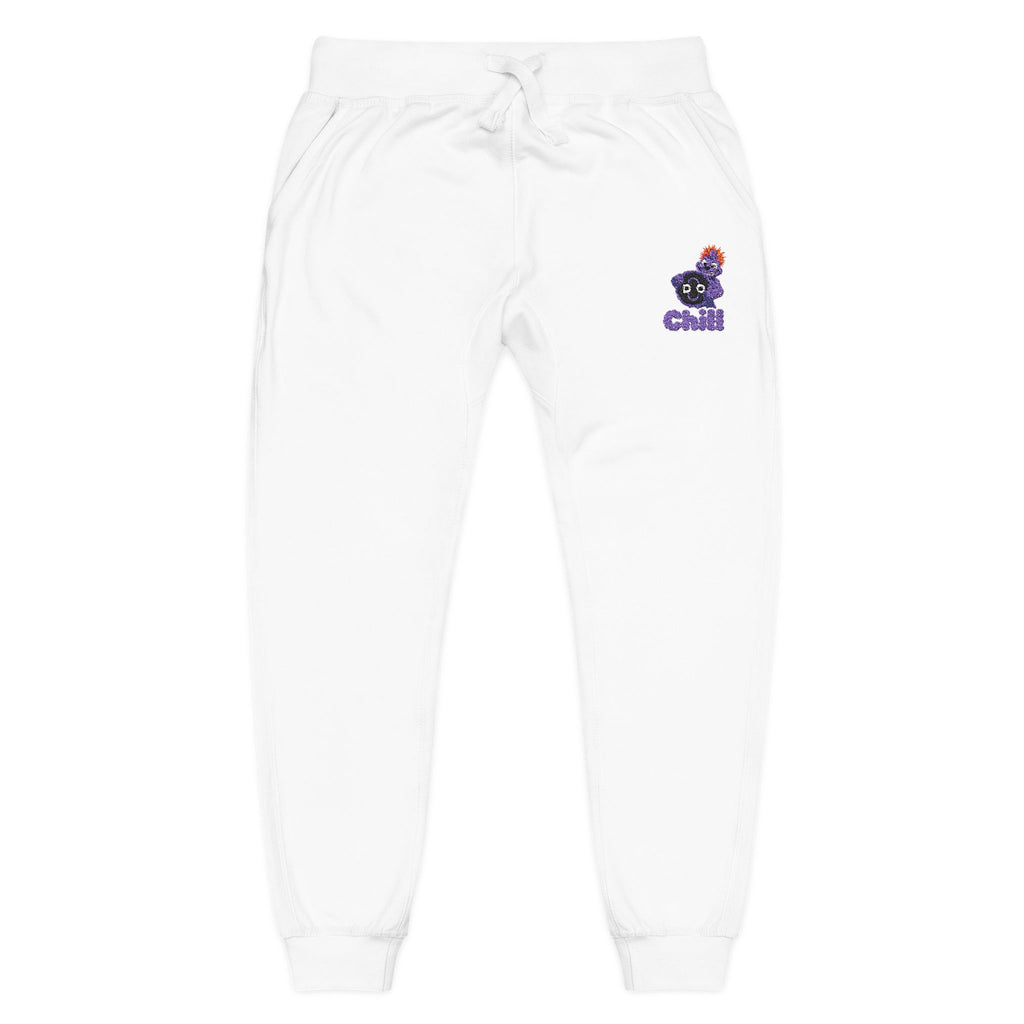 Embroidered DO Chill Monster 'Cozy Vibes' Fleece Sweatpants — Soft White Joggers