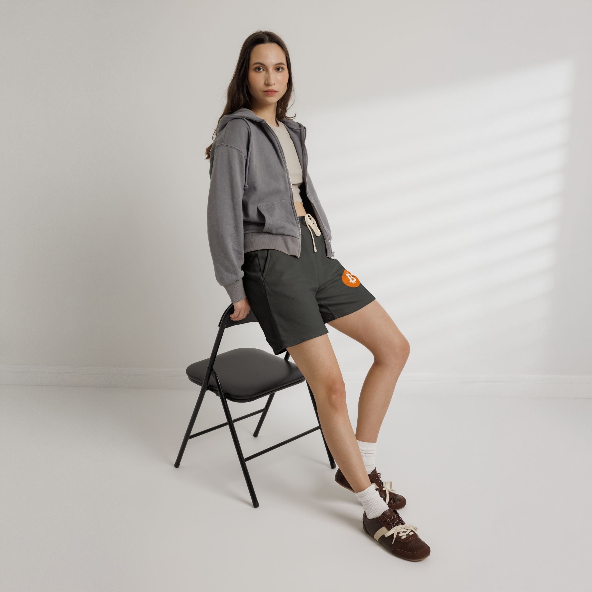Bitcoin Logo Fleece Sweat Shorts — Lightweight Garment-Dyed Crypto Lounge Shorts