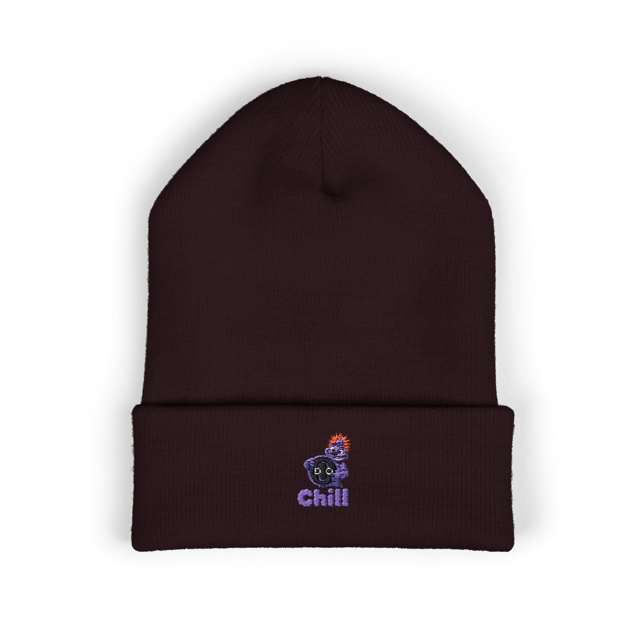 Chill Bear Embroidered Cuffed Beanie — Cozy Winter Knit Hat