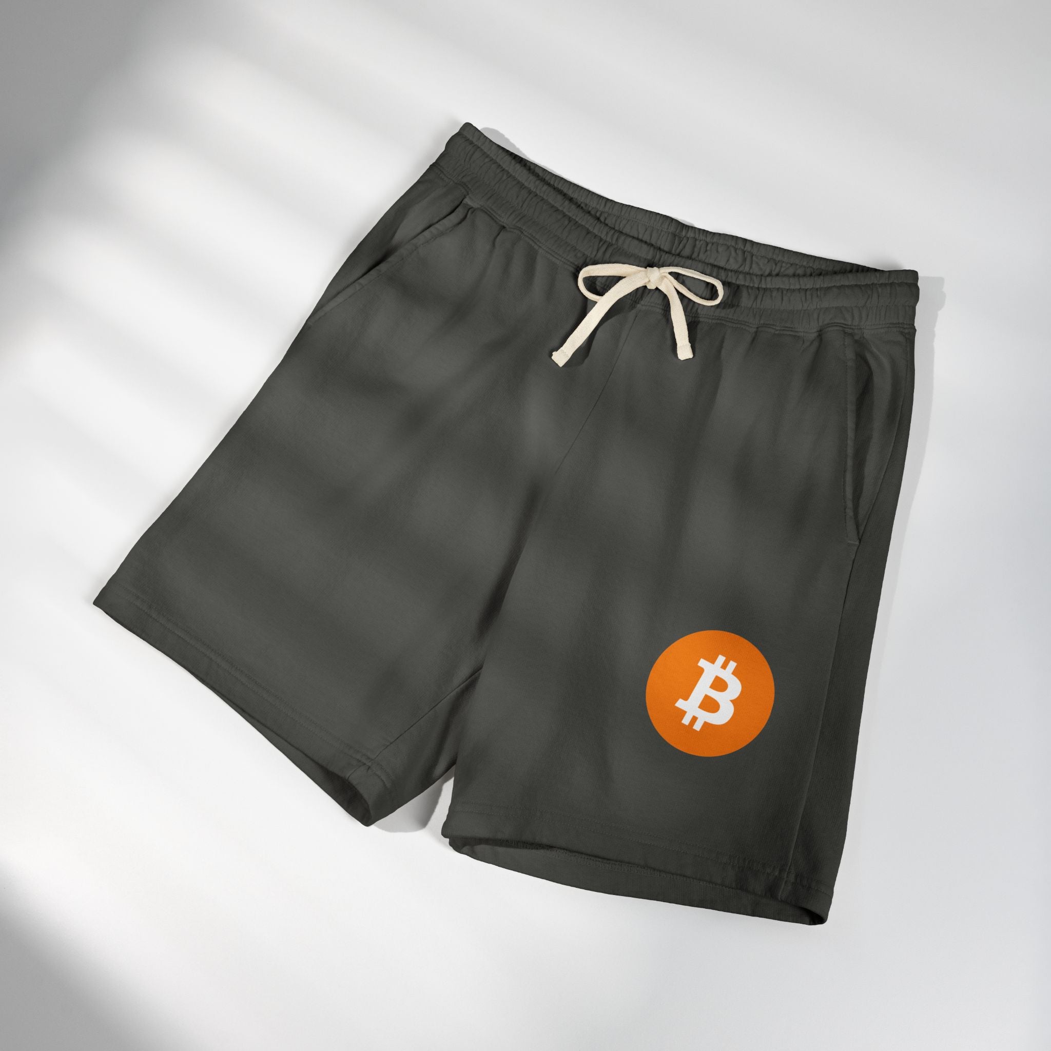 Bitcoin Logo Fleece Sweat Shorts — Lightweight Garment-Dyed Crypto Lounge Shorts