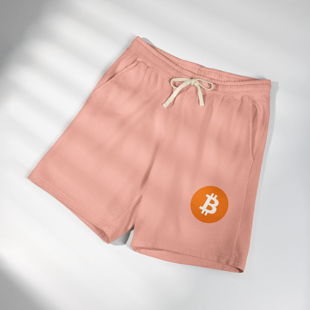 Bitcoin Logo Fleece Sweat Shorts — Lightweight Garment-Dyed Crypto Lounge Shorts