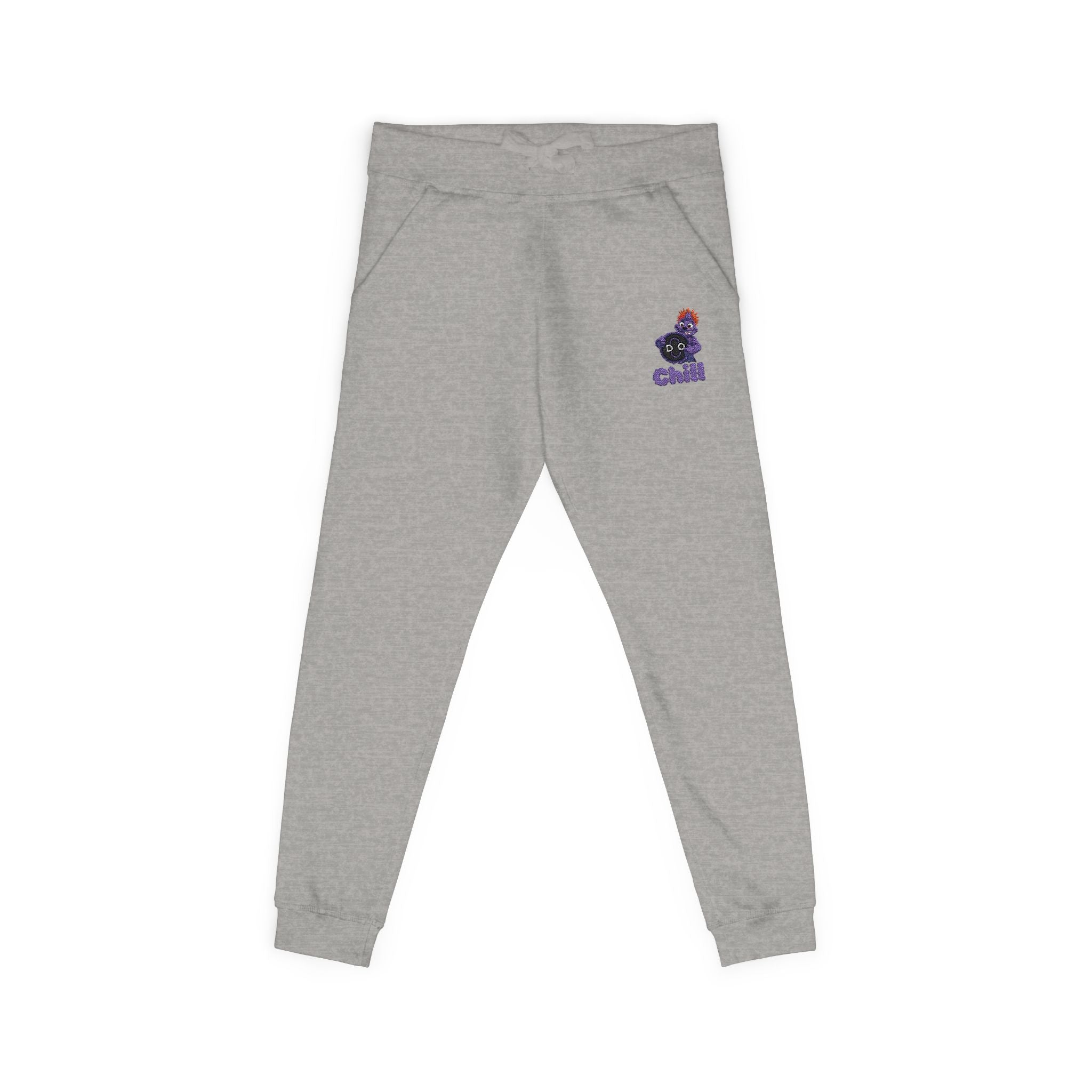 Embroidered DO Chill Monster 'Cozy Vibes' Fleece Sweatpants — Soft White Joggers