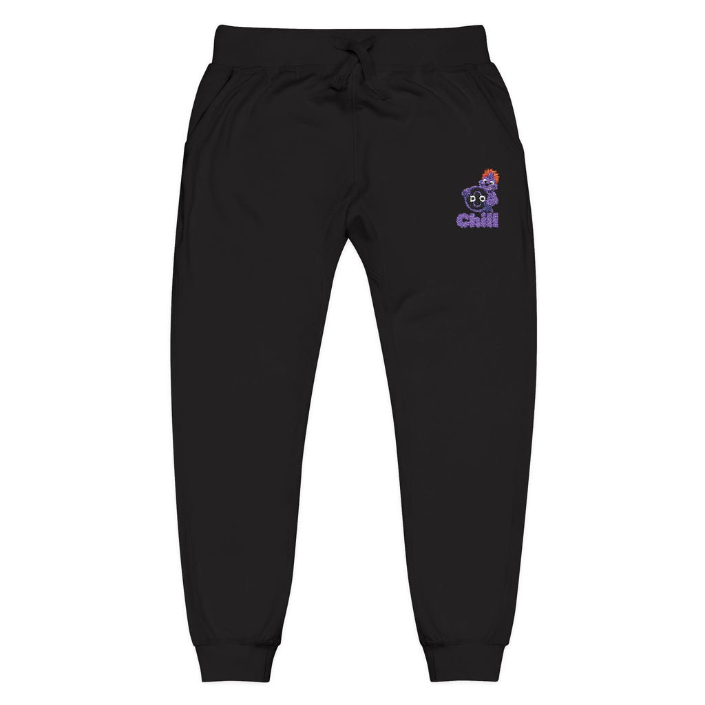 Embroidered DO Chill Monster 'Cozy Vibes' Fleece Sweatpants — Soft White Joggers