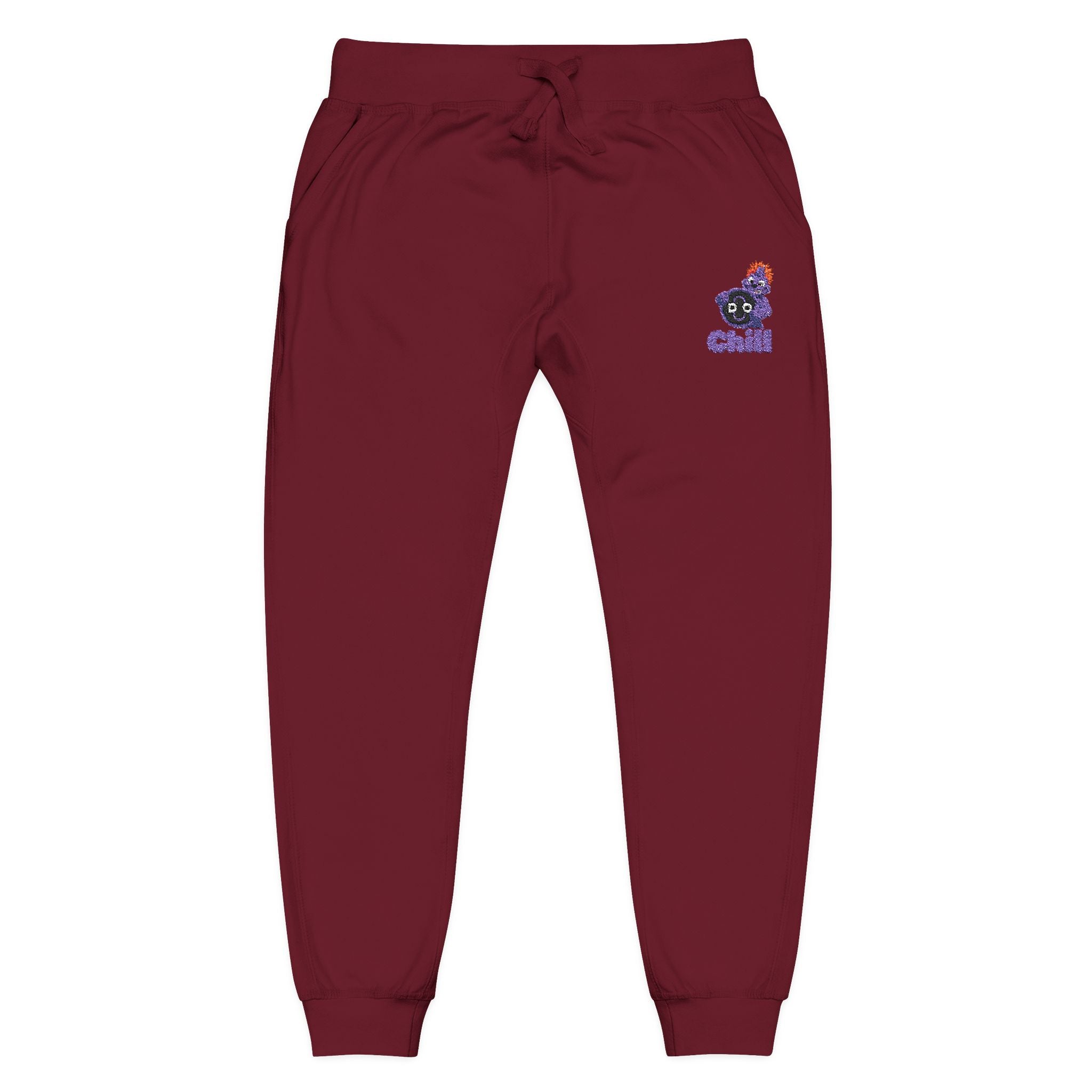 Embroidered DO Chill Monster 'Cozy Vibes' Fleece Sweatpants — Soft White Joggers