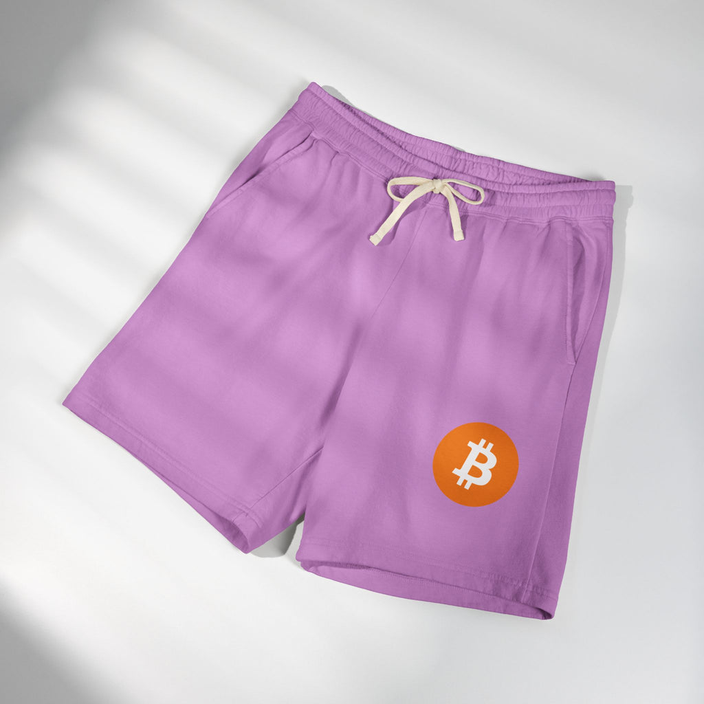 Bitcoin Logo Fleece Sweat Shorts — Lightweight Garment-Dyed Crypto Lounge Shorts
