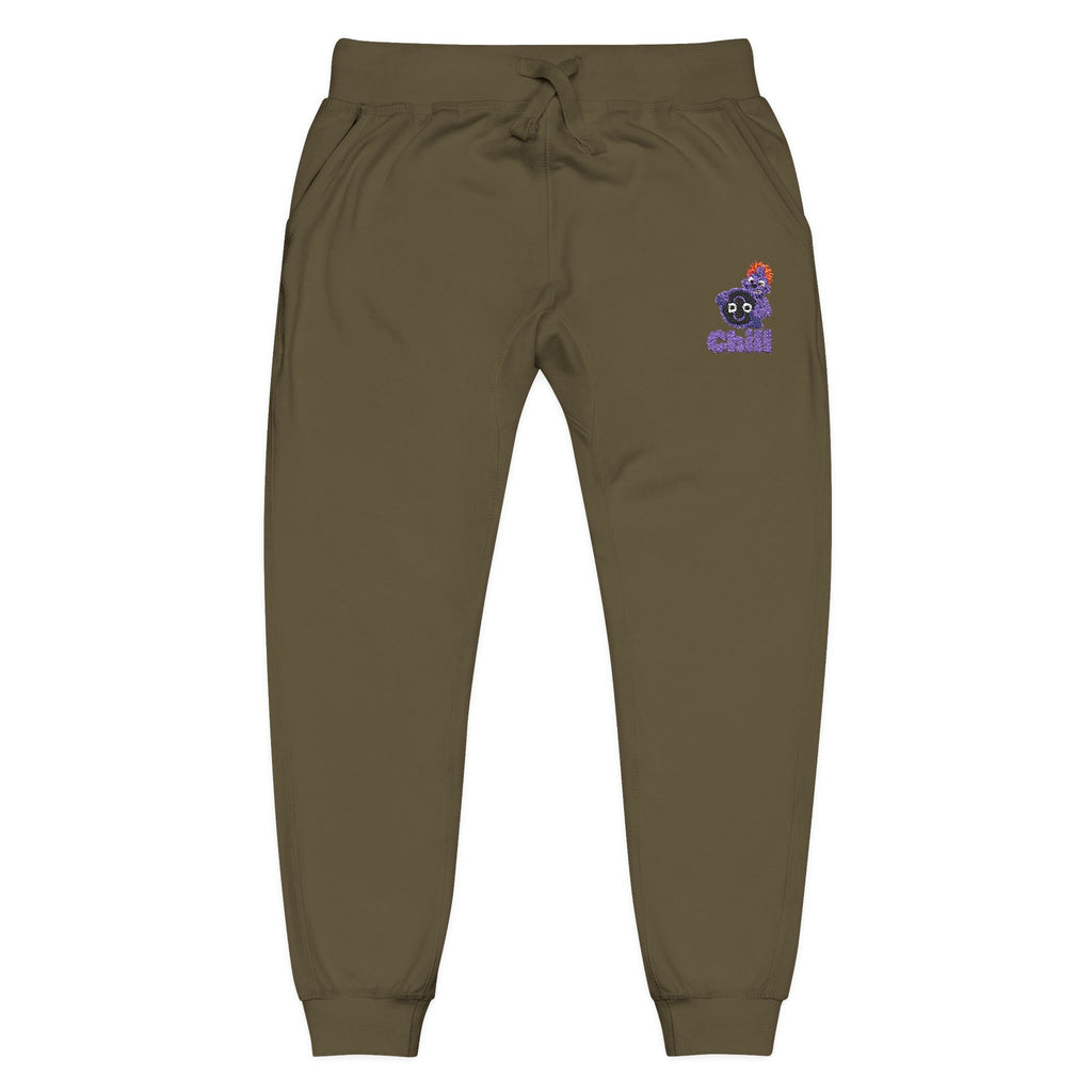 Embroidered DO Chill Monster 'Cozy Vibes' Fleece Sweatpants — Soft White Joggers