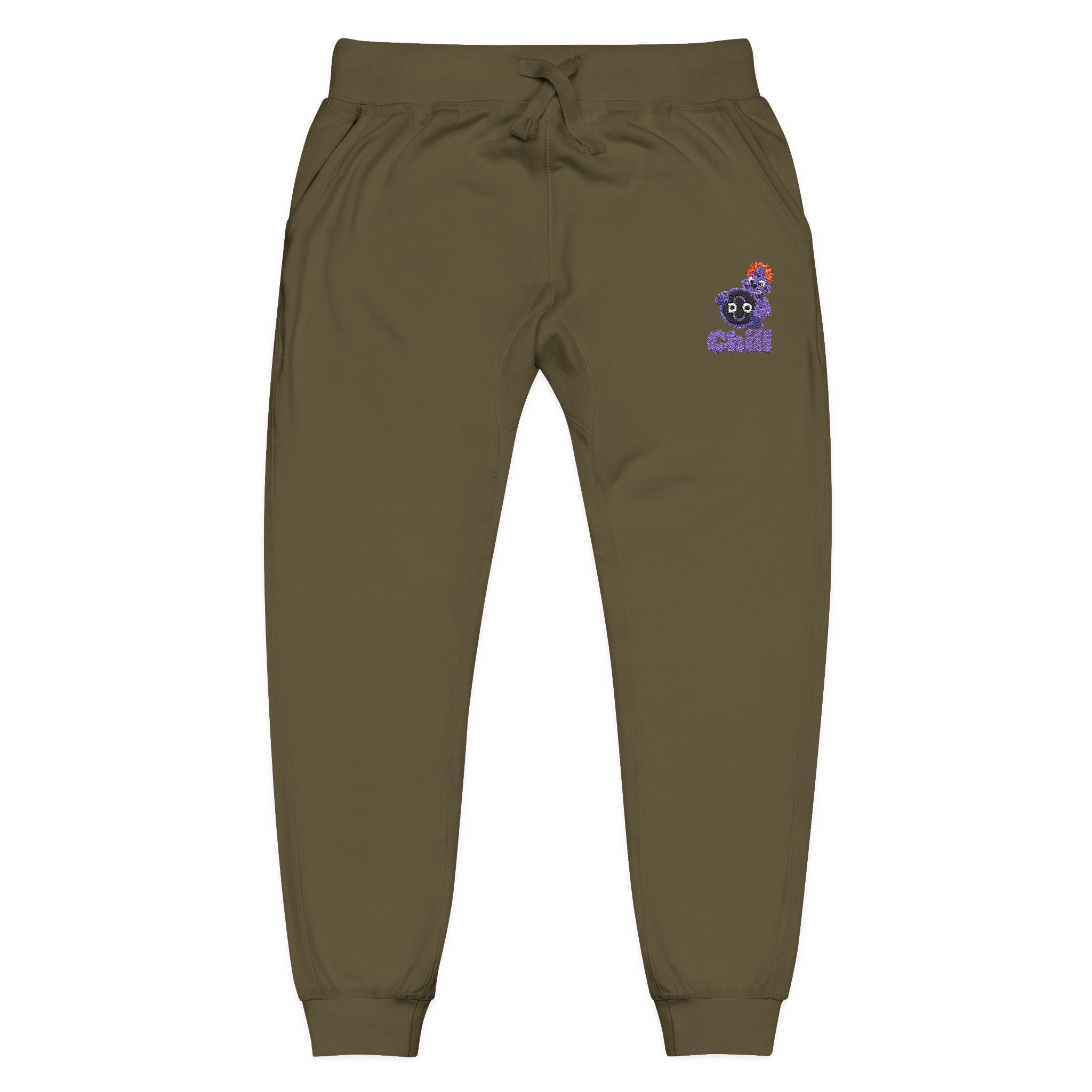 Embroidered DO Chill Monster 'Cozy Vibes' Fleece Sweatpants — Soft White Joggers