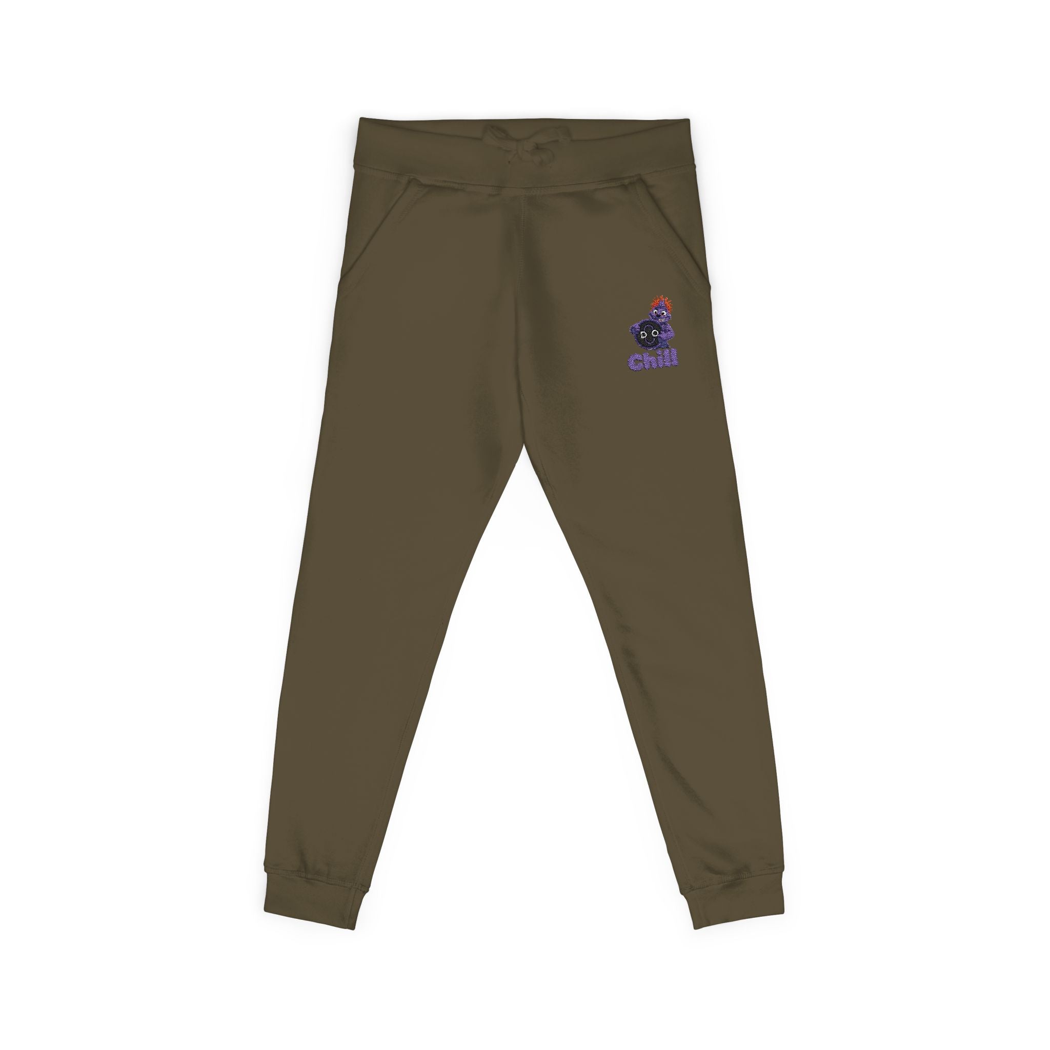 Embroidered DO Chill Monster 'Cozy Vibes' Fleece Sweatpants — Soft White Joggers