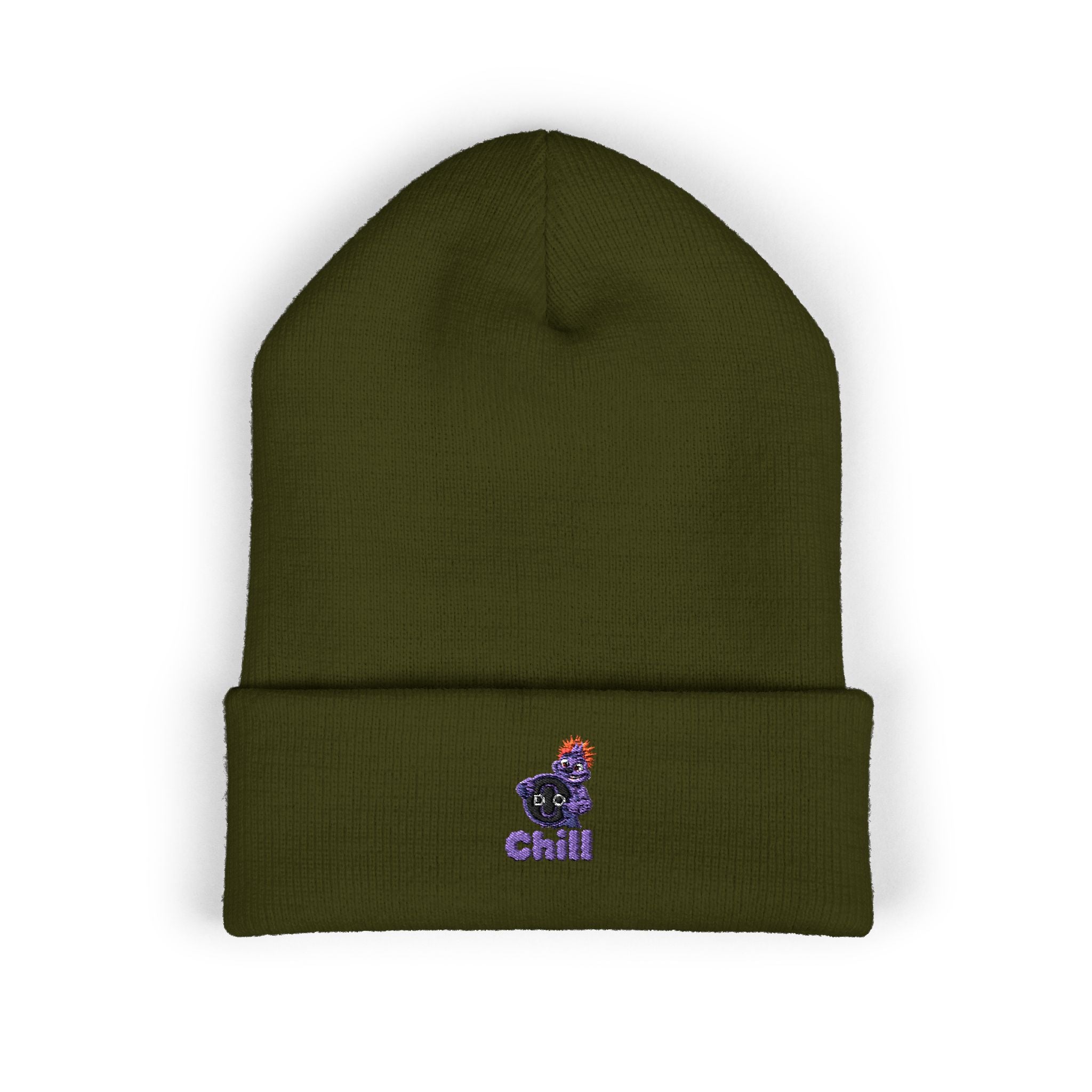 Chill Bear Embroidered Cuffed Beanie — Cozy Winter Knit Hat