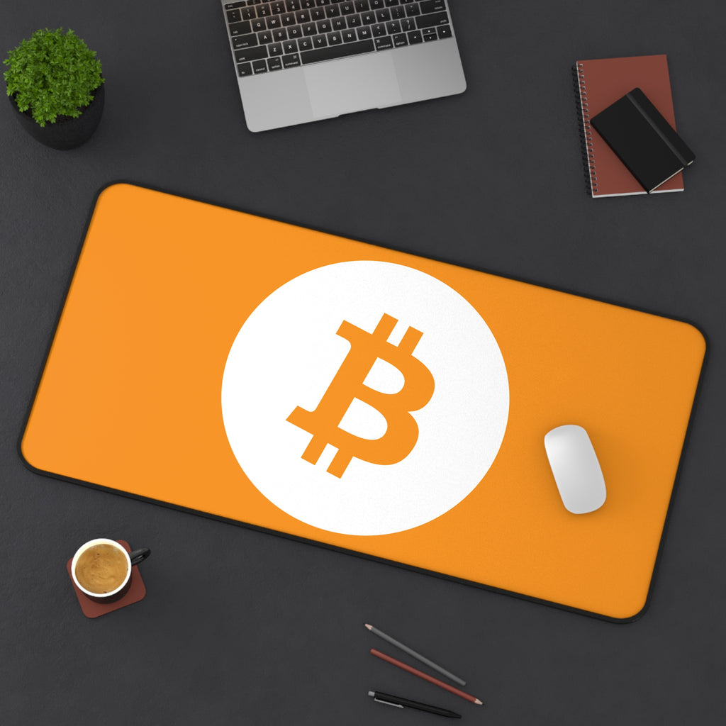 Bitcoin Logo Desk Mat — Orange Crypto Mousepad for Traders & Gamers