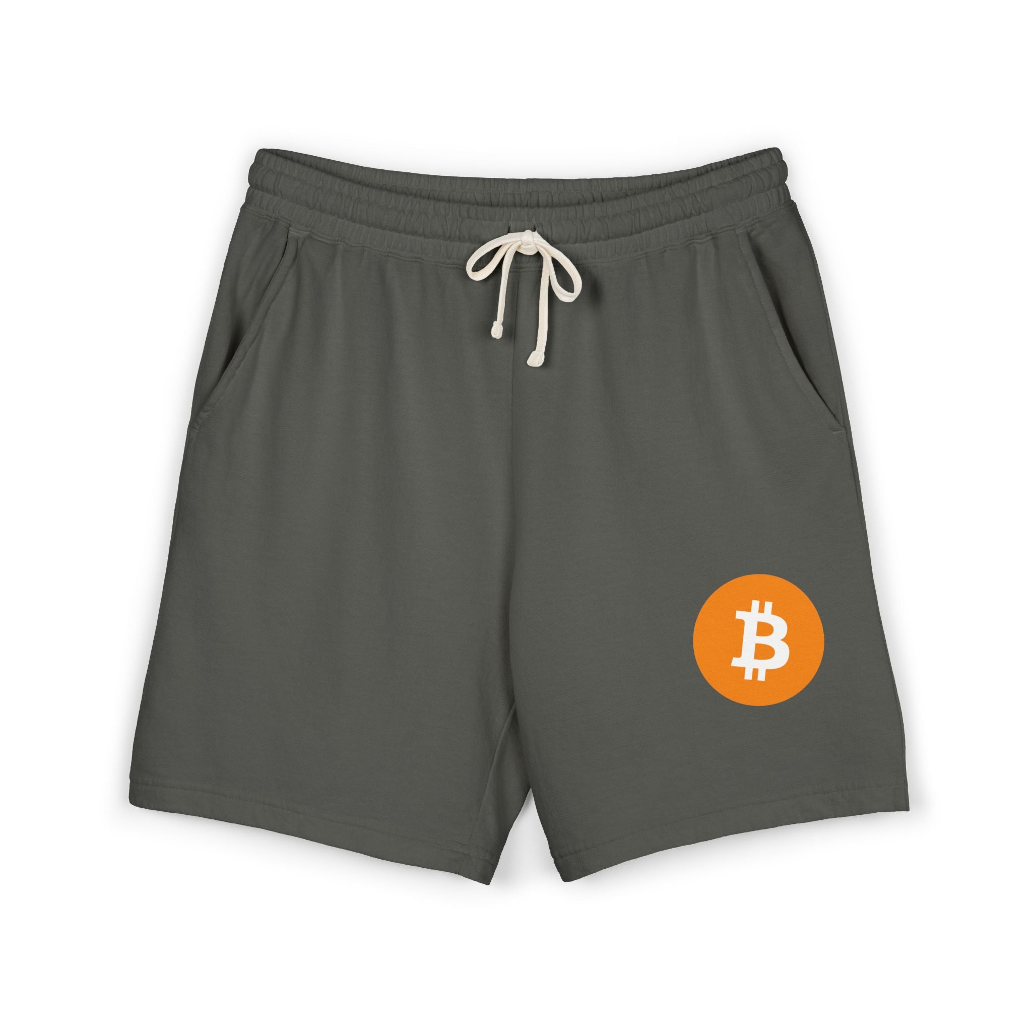 Bitcoin Logo Fleece Sweat Shorts — Lightweight Garment-Dyed Crypto Lounge Shorts