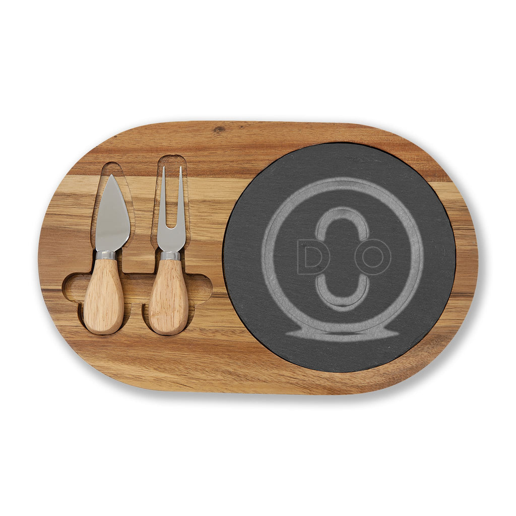 Engraved Acacia DO Charcuterie Board with Slate Insert & Cheese Tools