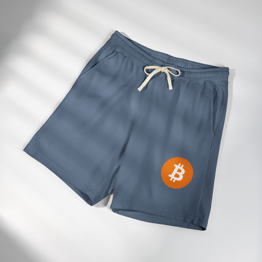 Bitcoin Logo Fleece Sweat Shorts — Lightweight Garment-Dyed Crypto Lounge Shorts