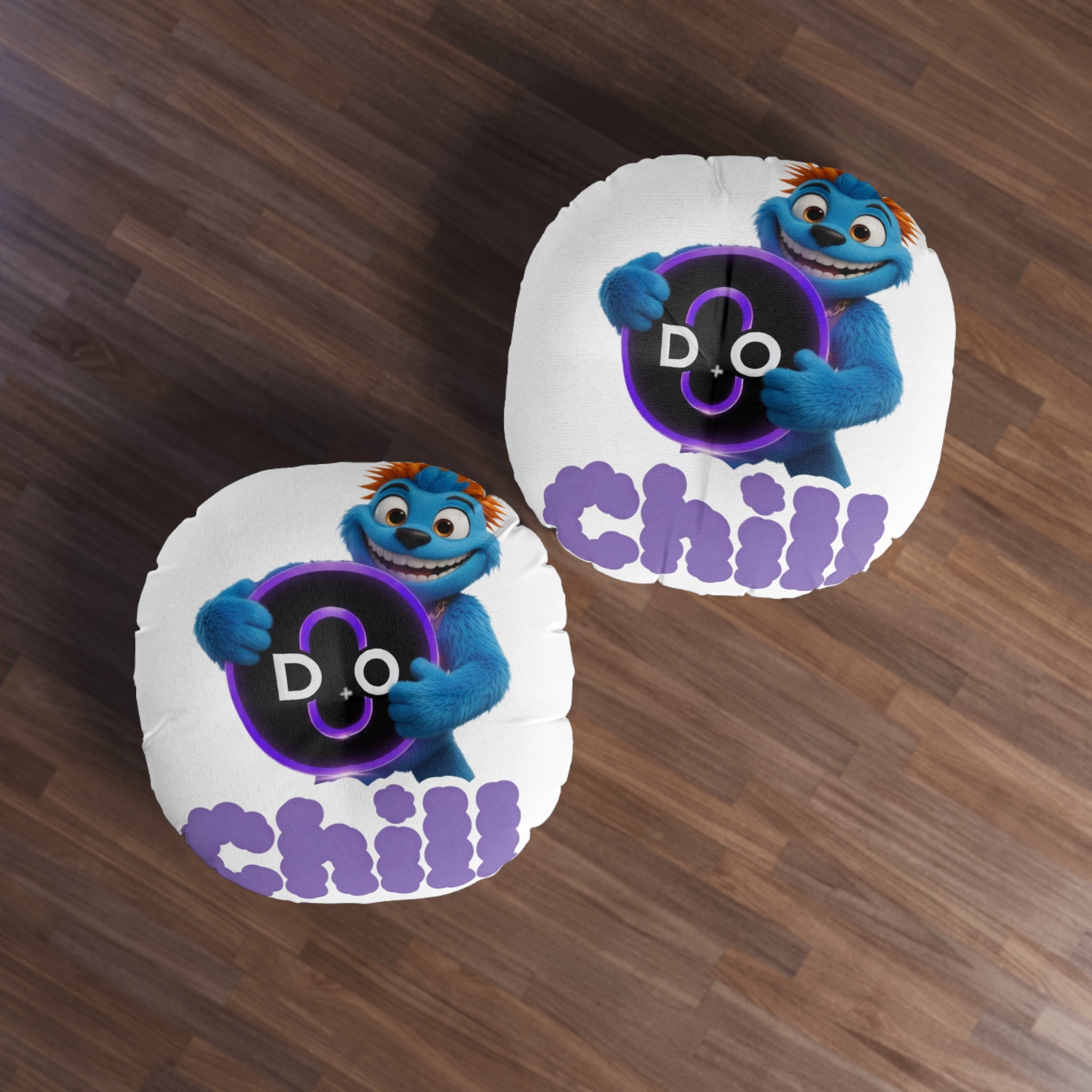 Do Chill Round Floor Pillow — "Do Chill" Blue Monster Cartoon Decorative Cushion