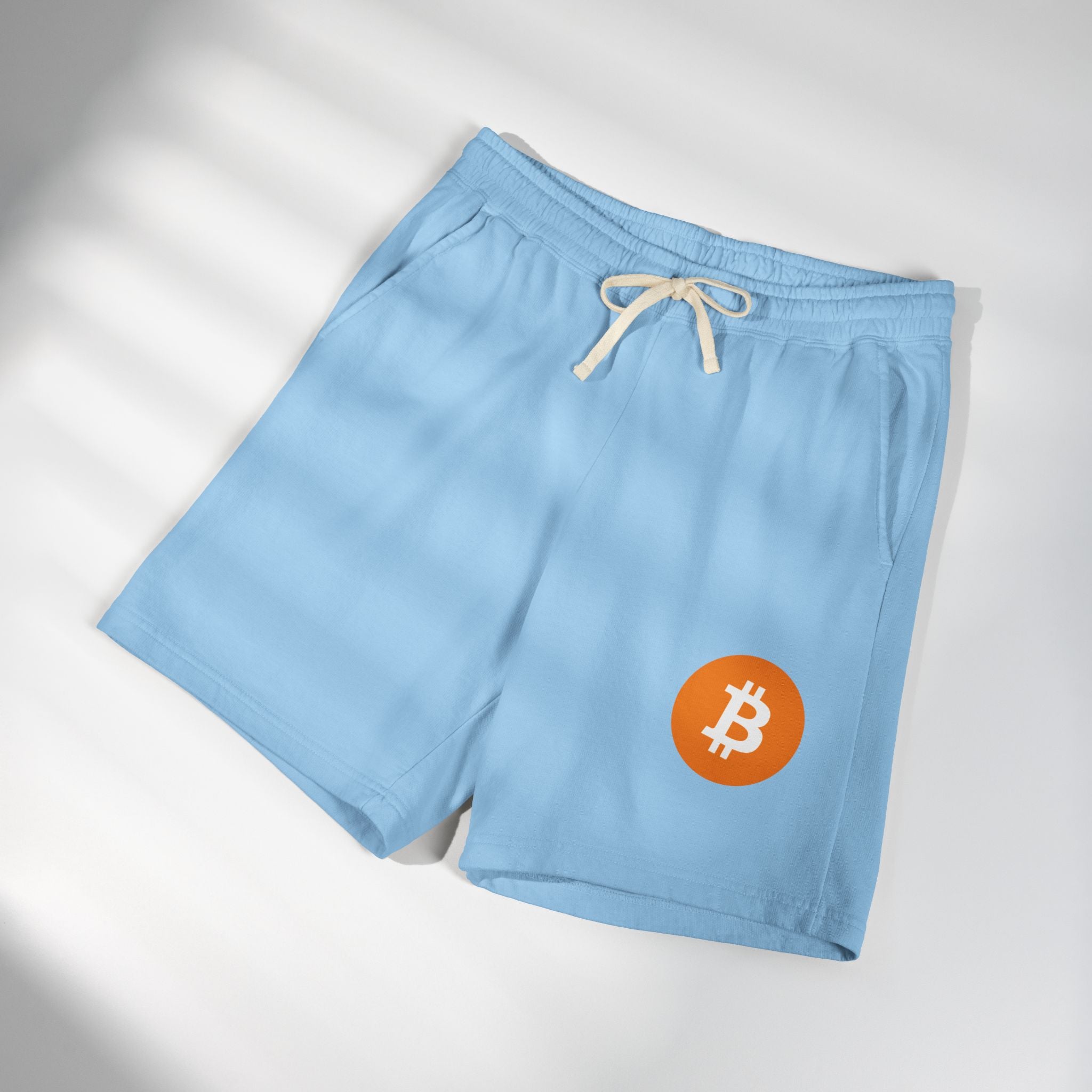Bitcoin Logo Fleece Sweat Shorts — Lightweight Garment-Dyed Crypto Lounge Shorts