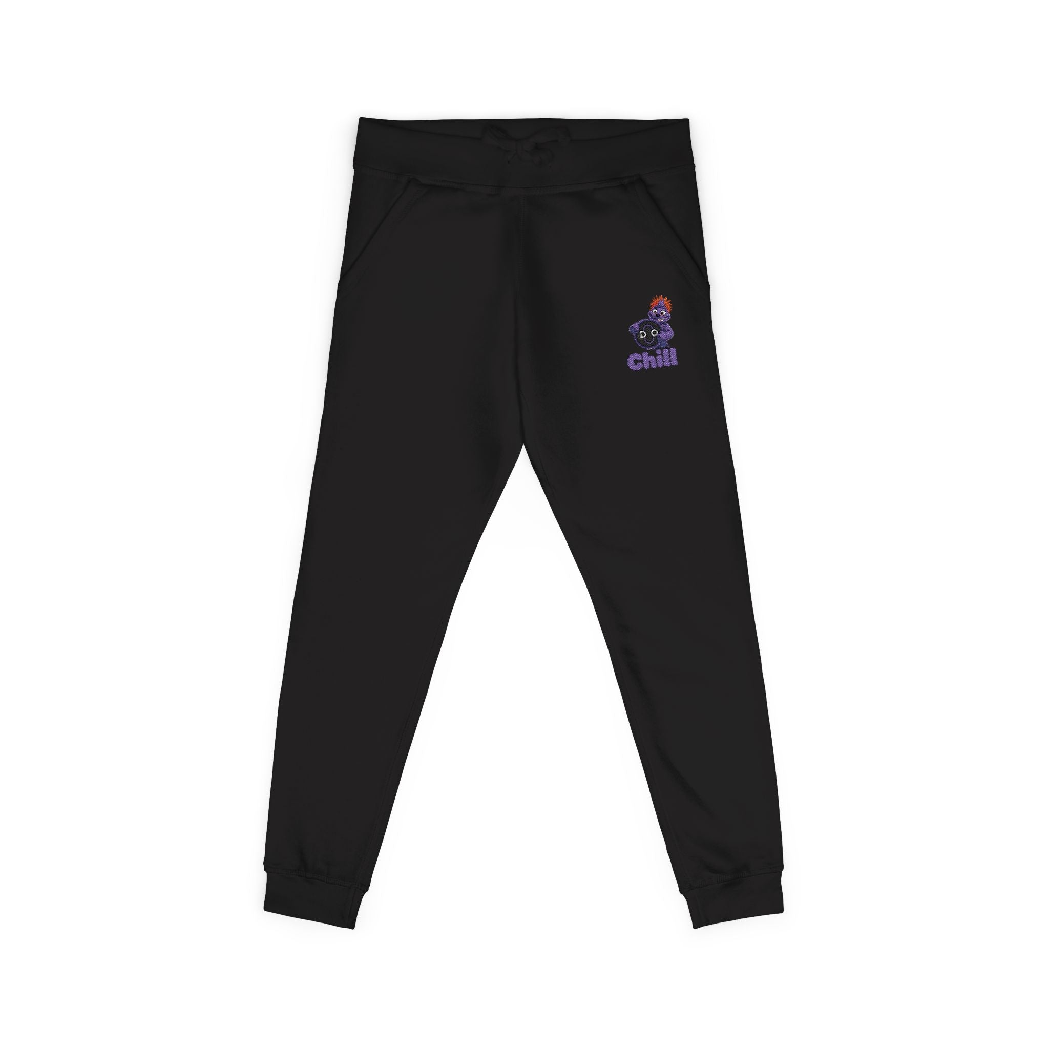 Embroidered DO Chill Monster 'Cozy Vibes' Fleece Sweatpants — Soft White Joggers