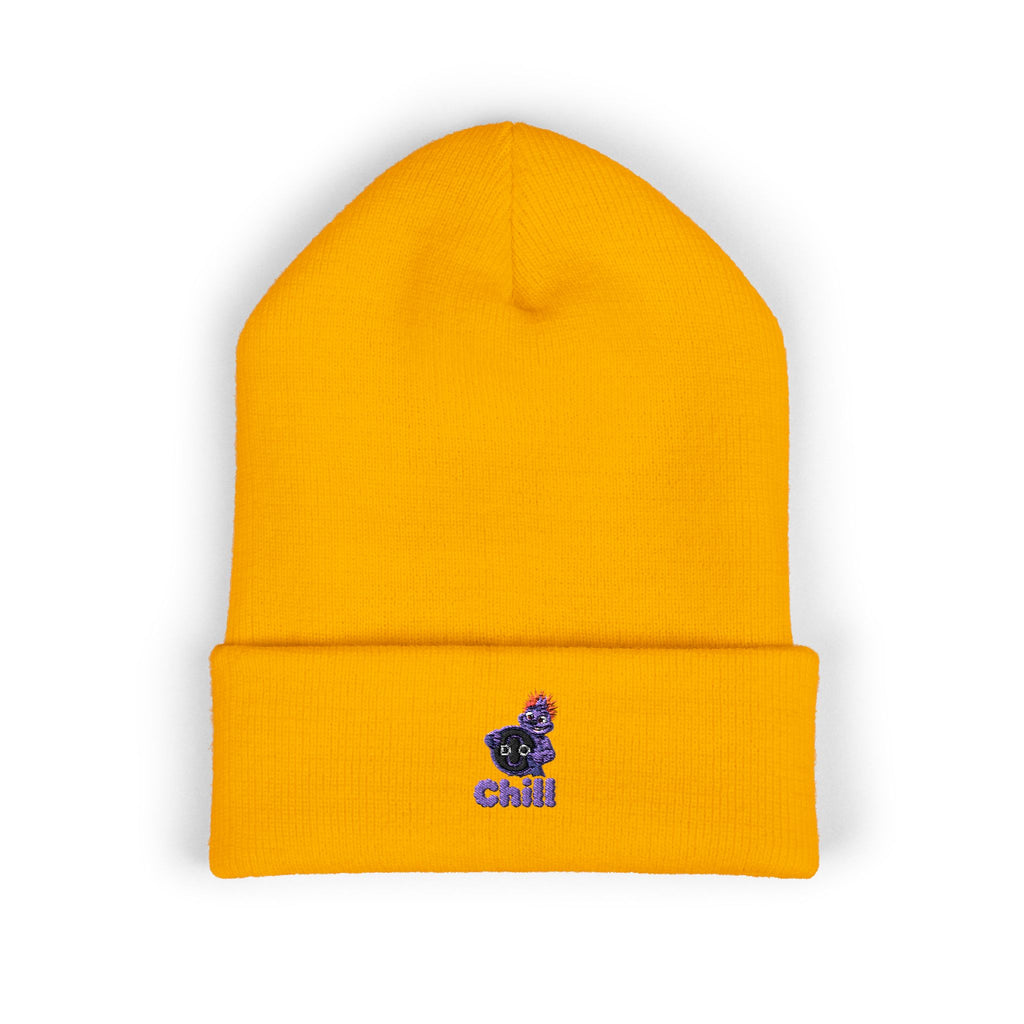 Chill Bear Embroidered Cuffed Beanie — Cozy Winter Knit Hat