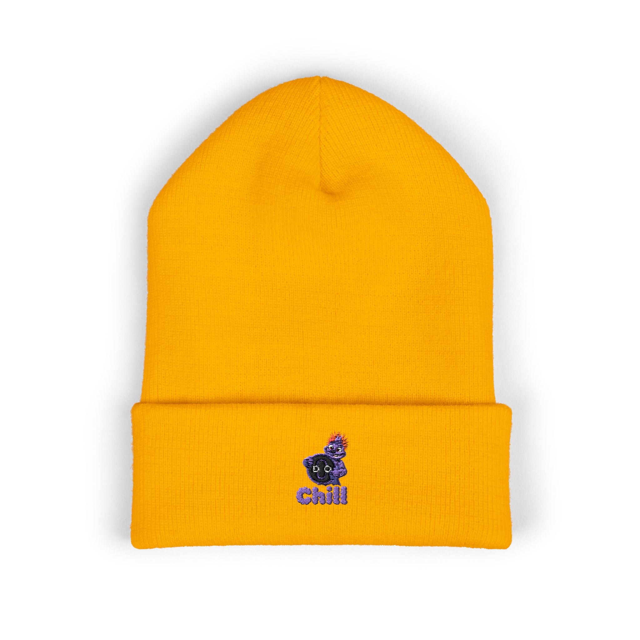 Chill Bear Embroidered Cuffed Beanie — Cozy Winter Knit Hat