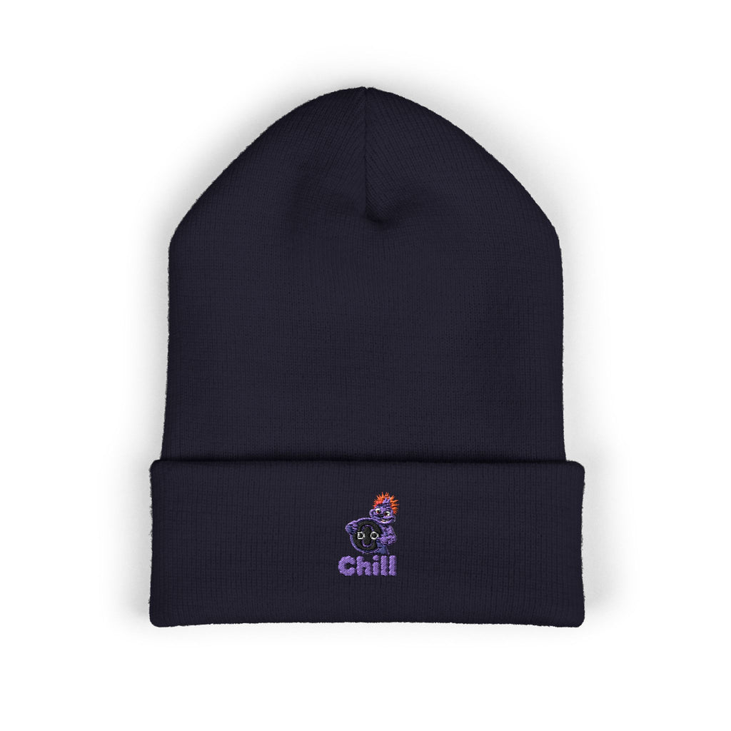 Chill Bear Embroidered Cuffed Beanie — Cozy Winter Knit Hat