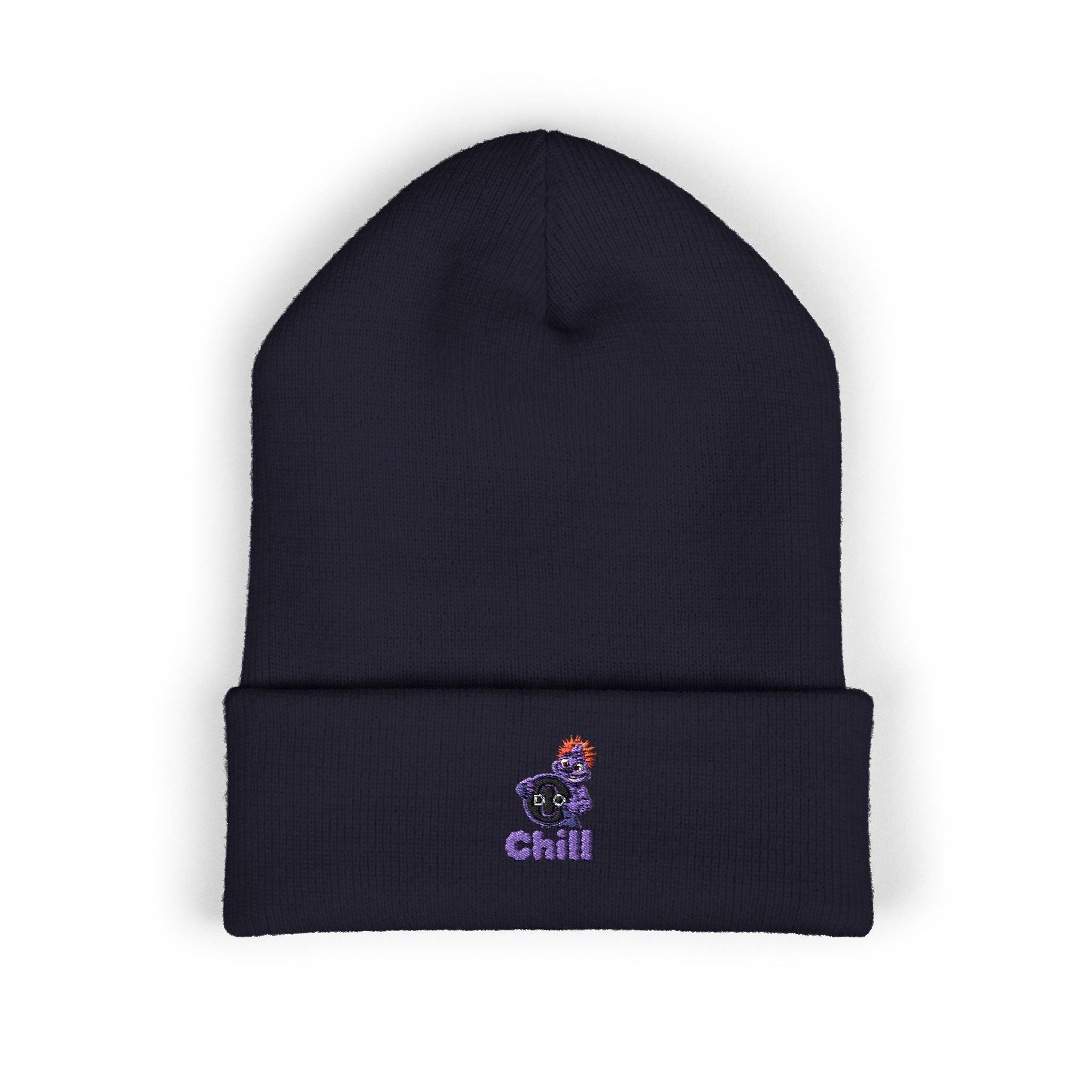 Chill Bear Embroidered Cuffed Beanie — Cozy Winter Knit Hat