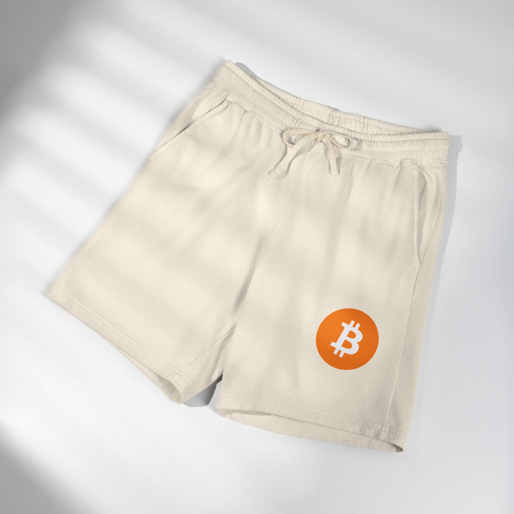 Bitcoin Logo Fleece Sweat Shorts — Lightweight Garment-Dyed Crypto Lounge Shorts