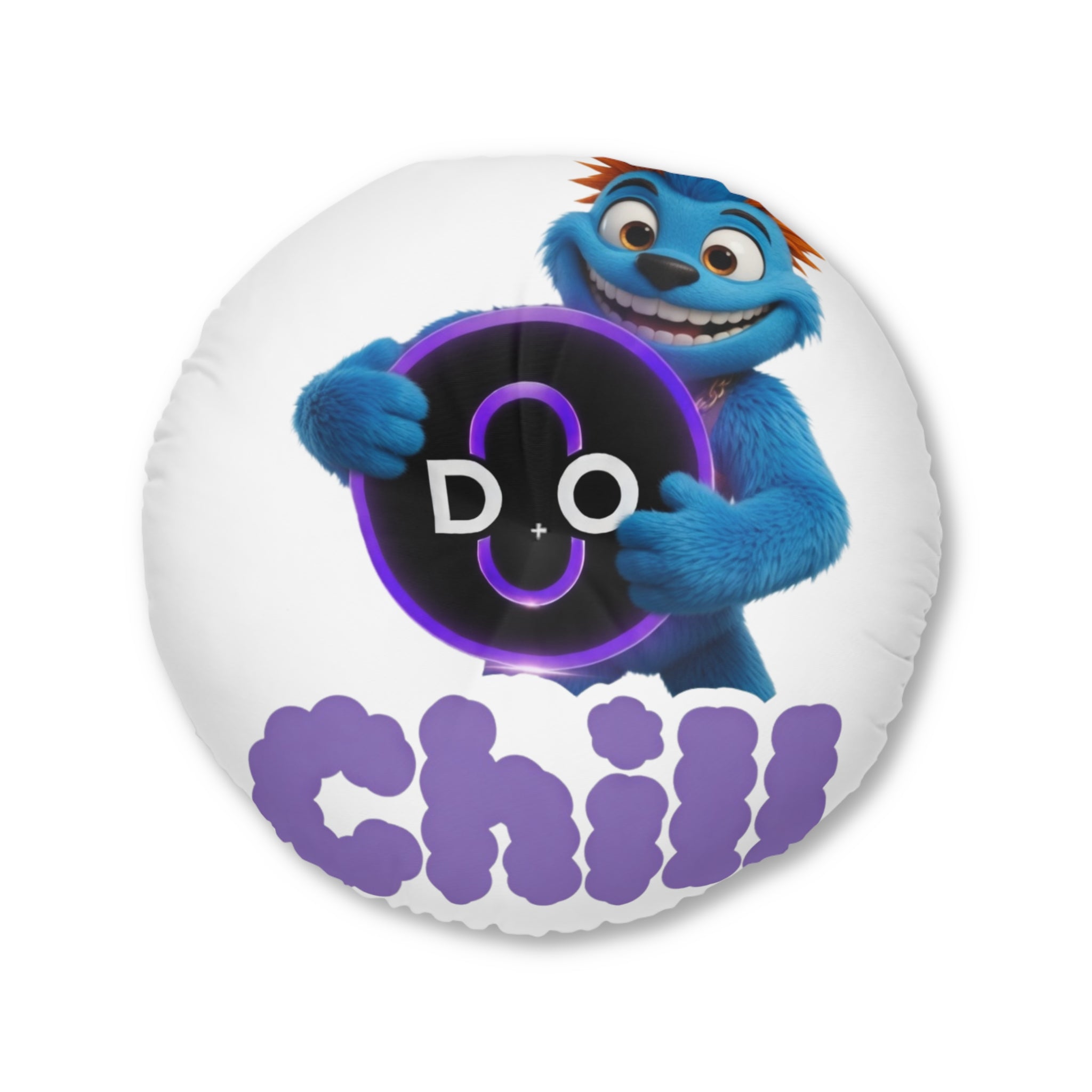 Do Chill Round Floor Pillow — "Do Chill" Blue Monster Cartoon Decorative Cushion