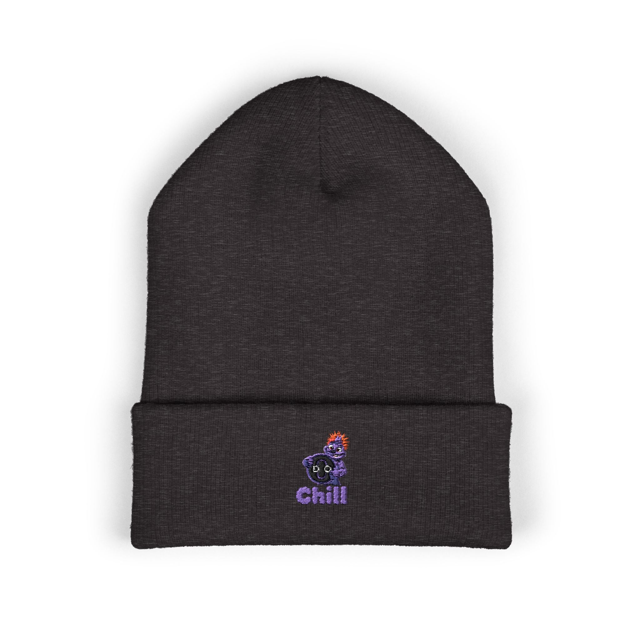 Chill Bear Embroidered Cuffed Beanie — Cozy Winter Knit Hat