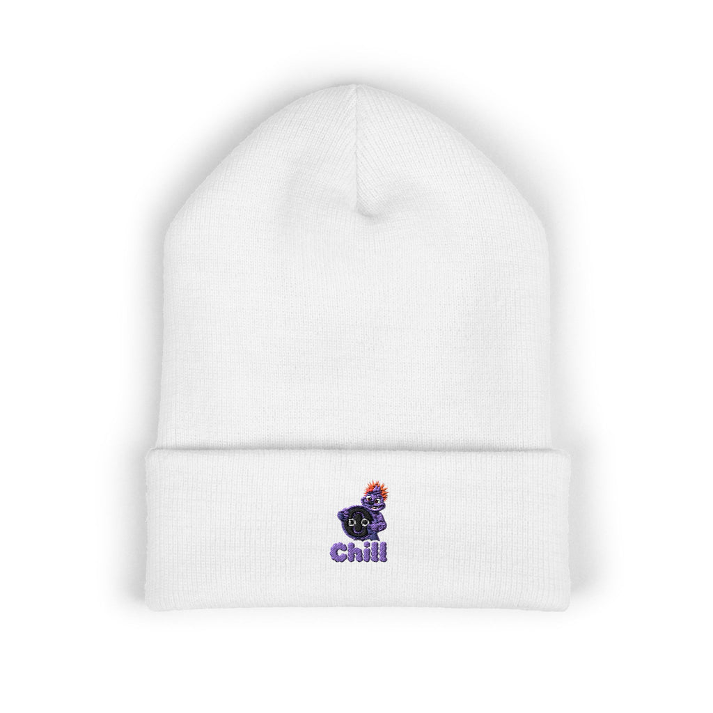 Chill Bear Embroidered Cuffed Beanie — Cozy Winter Knit Hat