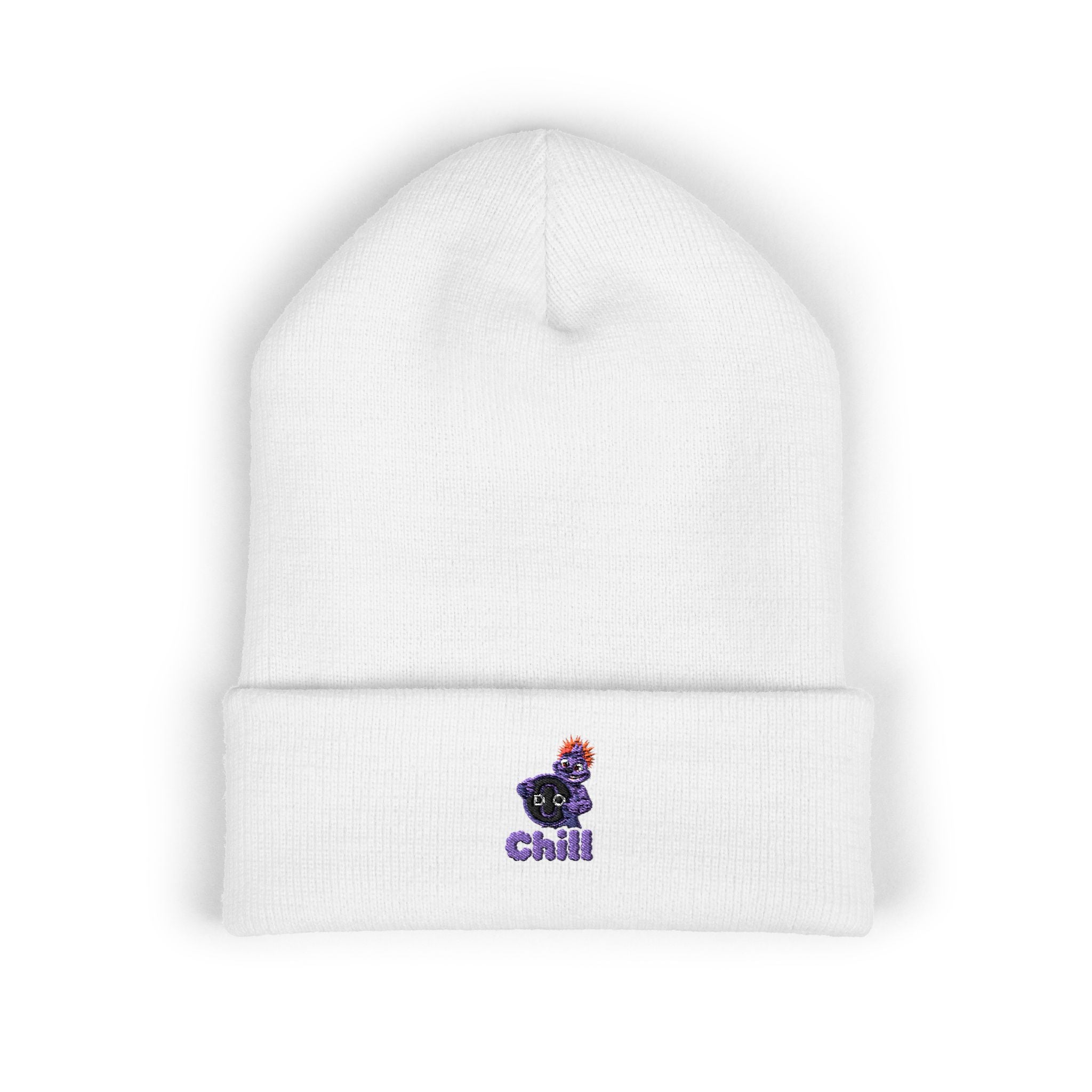Chill Bear Embroidered Cuffed Beanie — Cozy Winter Knit Hat