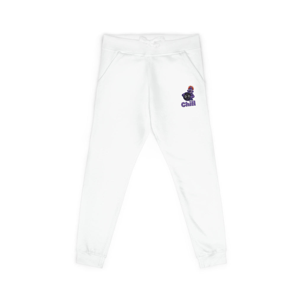 Embroidered DO Chill Monster 'Cozy Vibes' Fleece Sweatpants — Soft White Joggers