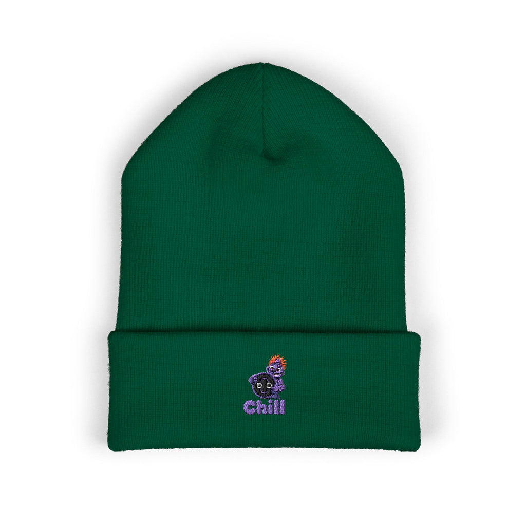 Chill Bear Embroidered Cuffed Beanie — Cozy Winter Knit Hat