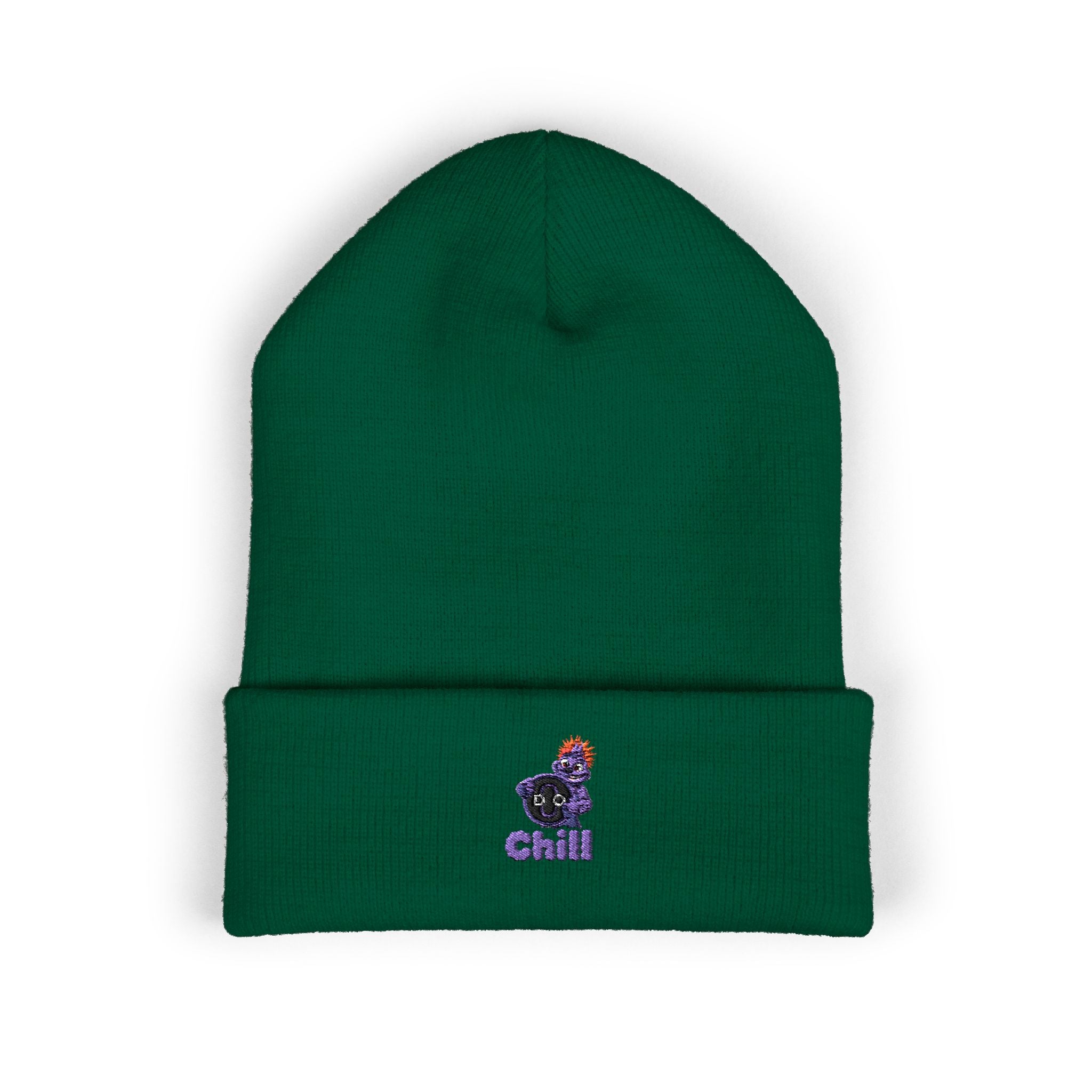 Chill Bear Embroidered Cuffed Beanie — Cozy Winter Knit Hat