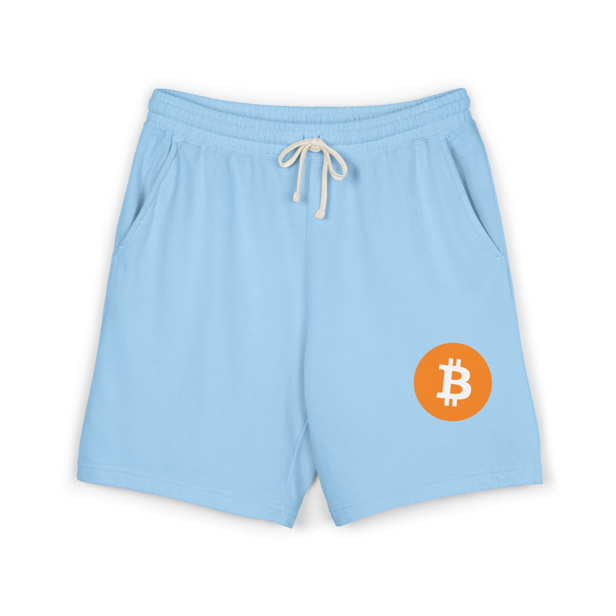 Bitcoin Logo Fleece Sweat Shorts — Lightweight Garment-Dyed Crypto Lounge Shorts