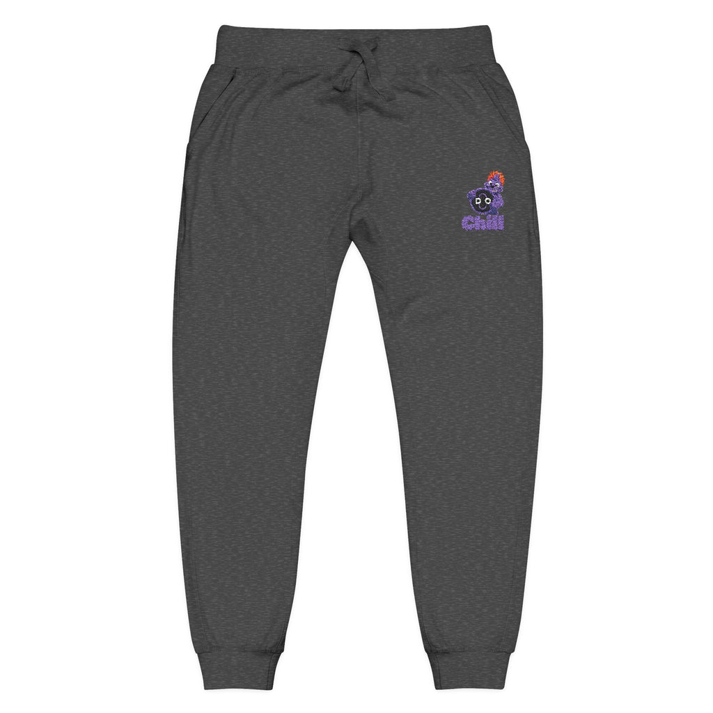 Embroidered DO Chill Monster 'Cozy Vibes' Fleece Sweatpants — Soft White Joggers