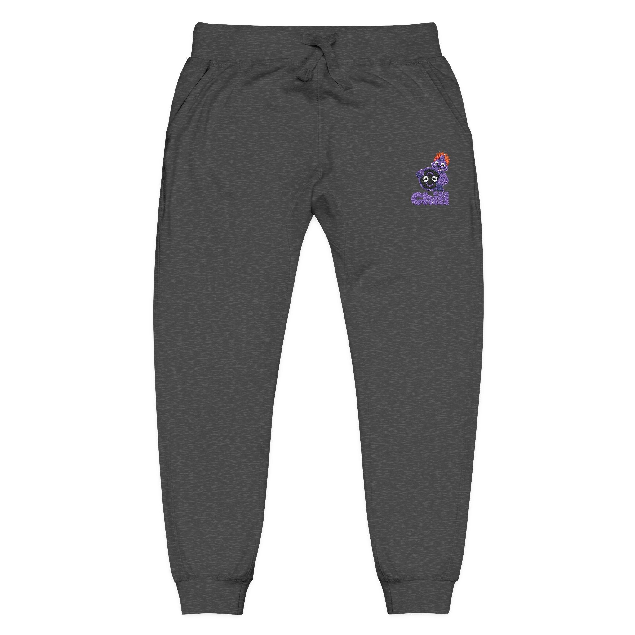 Embroidered DO Chill Monster 'Cozy Vibes' Fleece Sweatpants — Soft White Joggers