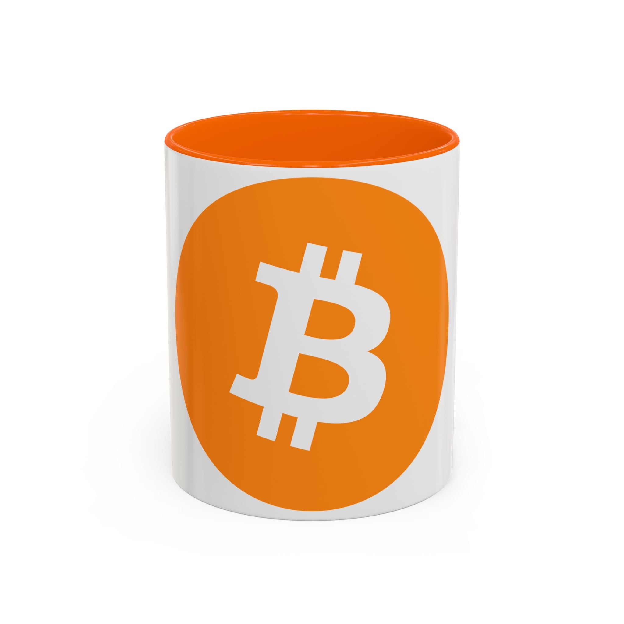 Bitcoin Logo Accent Coffee Mug — Orange Crypto Coffee Mug (11/15oz)