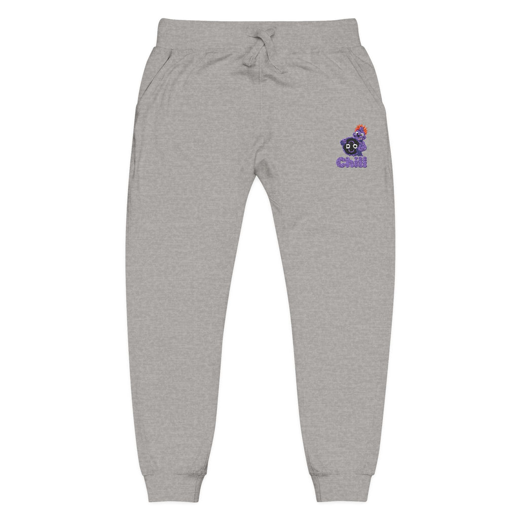Embroidered DO Chill Monster 'Cozy Vibes' Fleece Sweatpants — Soft White Joggers