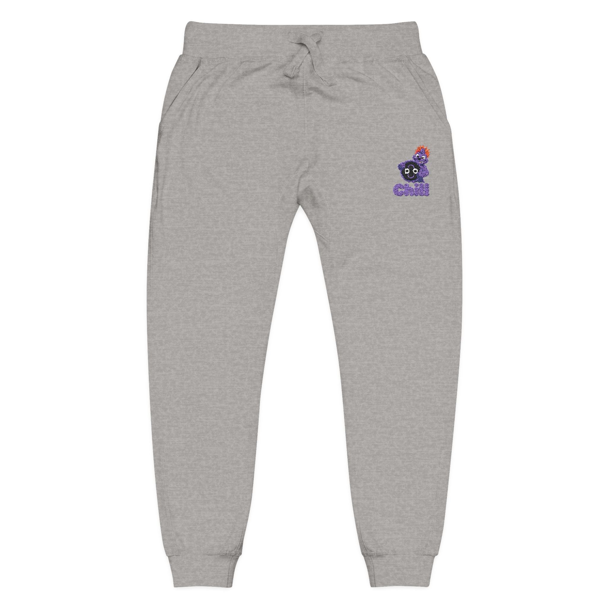 Embroidered DO Chill Monster 'Cozy Vibes' Fleece Sweatpants — Soft White Joggers