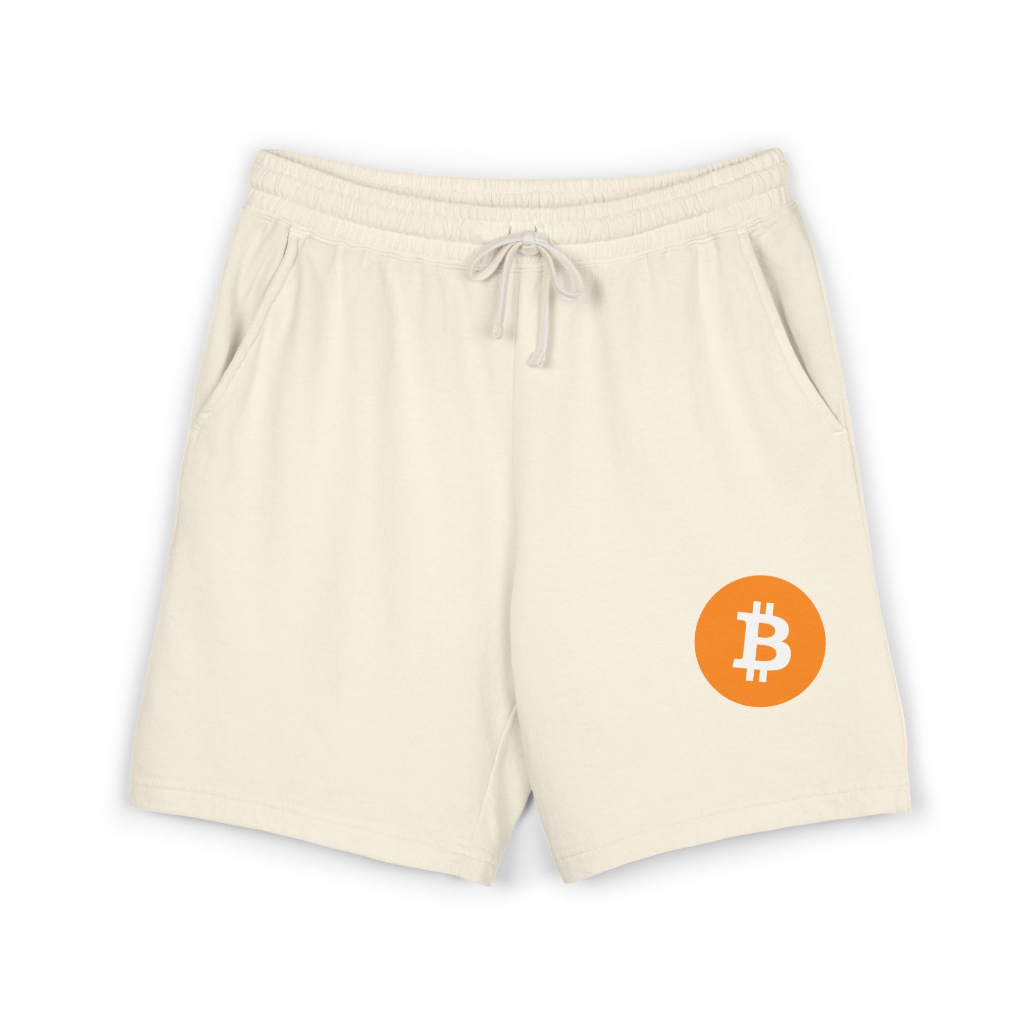 Bitcoin Logo Fleece Sweat Shorts — Lightweight Garment-Dyed Crypto Lounge Shorts