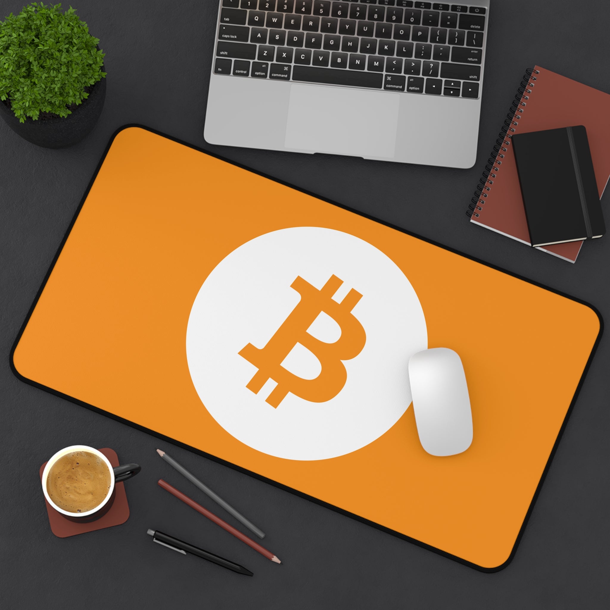Bitcoin Logo Desk Mat — Orange Crypto Mousepad for Traders & Gamers