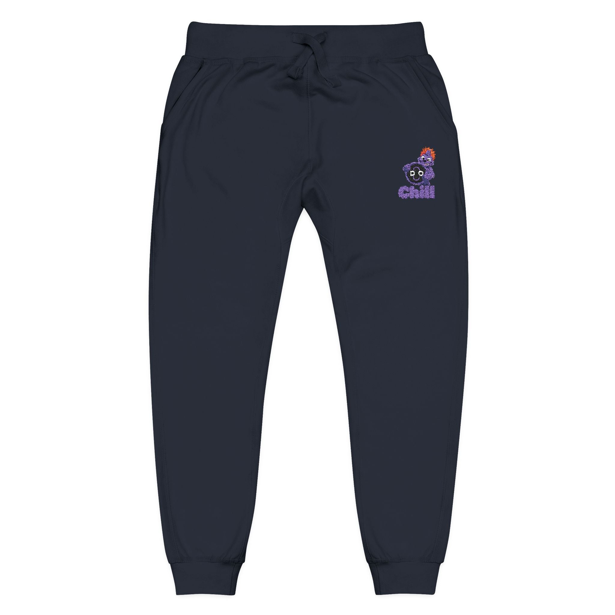 Embroidered DO Chill Monster 'Cozy Vibes' Fleece Sweatpants — Soft White Joggers