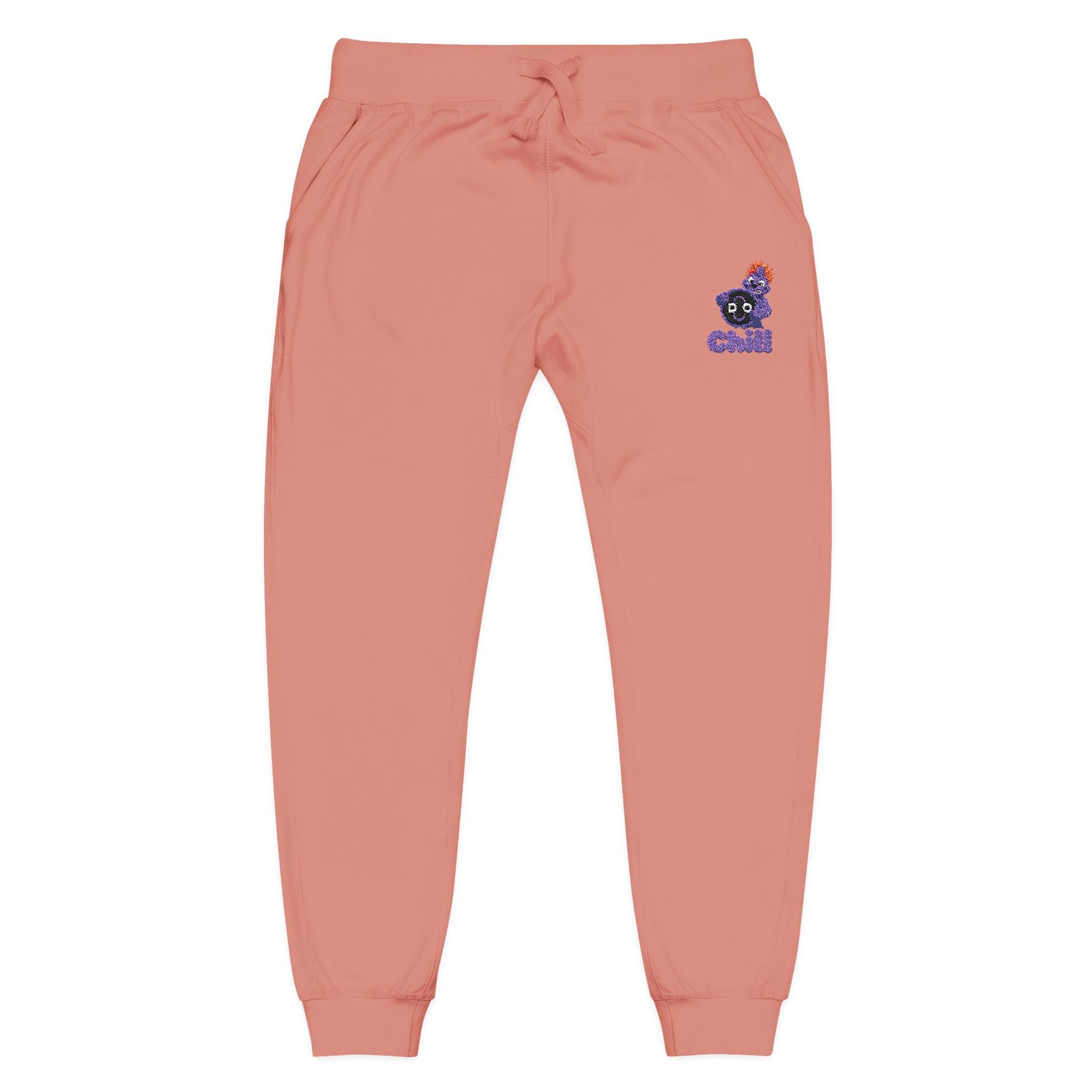 Embroidered DO Chill Monster 'Cozy Vibes' Fleece Sweatpants — Soft White Joggers
